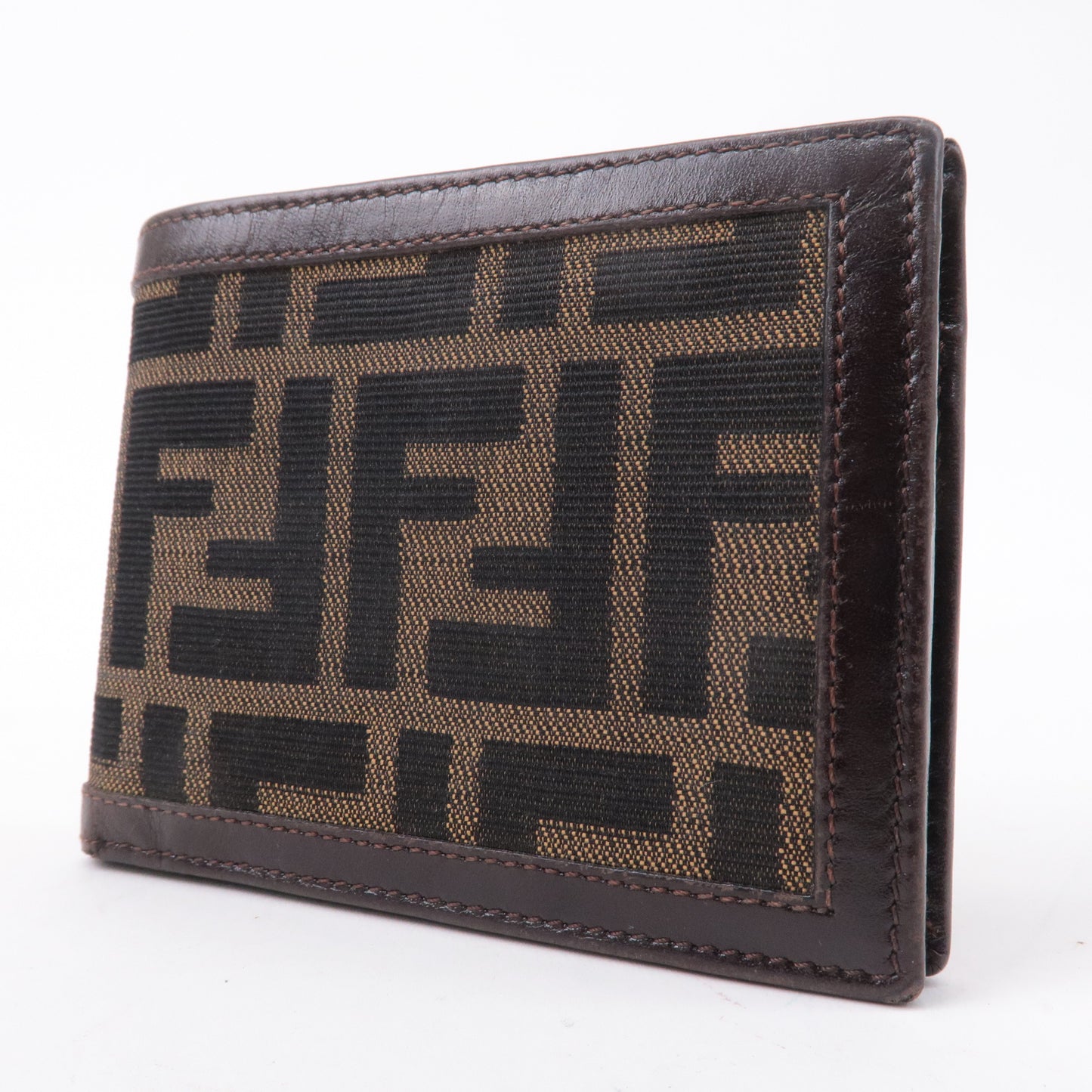 FENDI Zucca Canvas Leather Bi-fold Wallet Brown Black