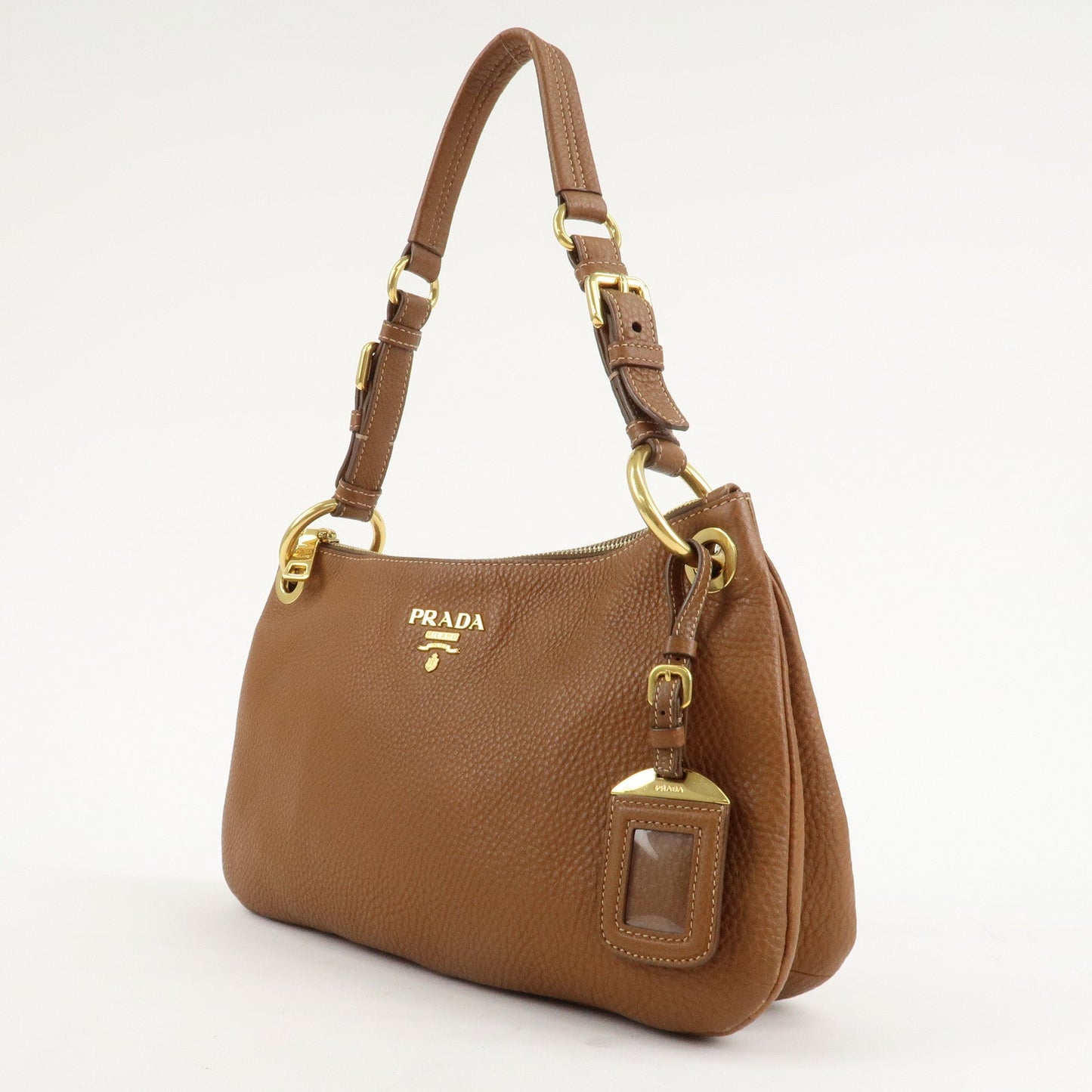PRADA Leather Shoulder Bag Brown Gold Hardware B4894M  d