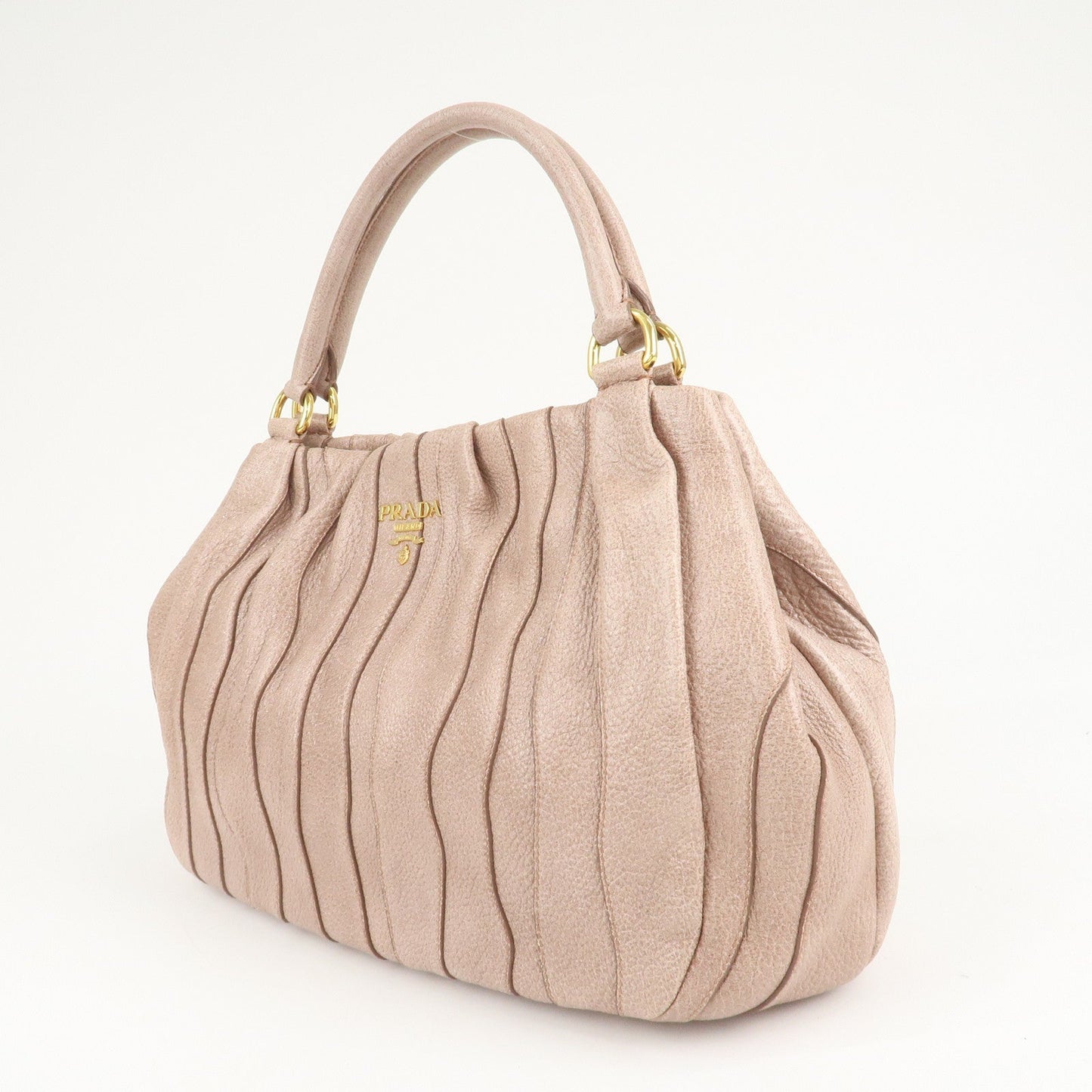 PRADA Logo Leather Hand Bag Pink Glitter Gold Hardware BR3957  d