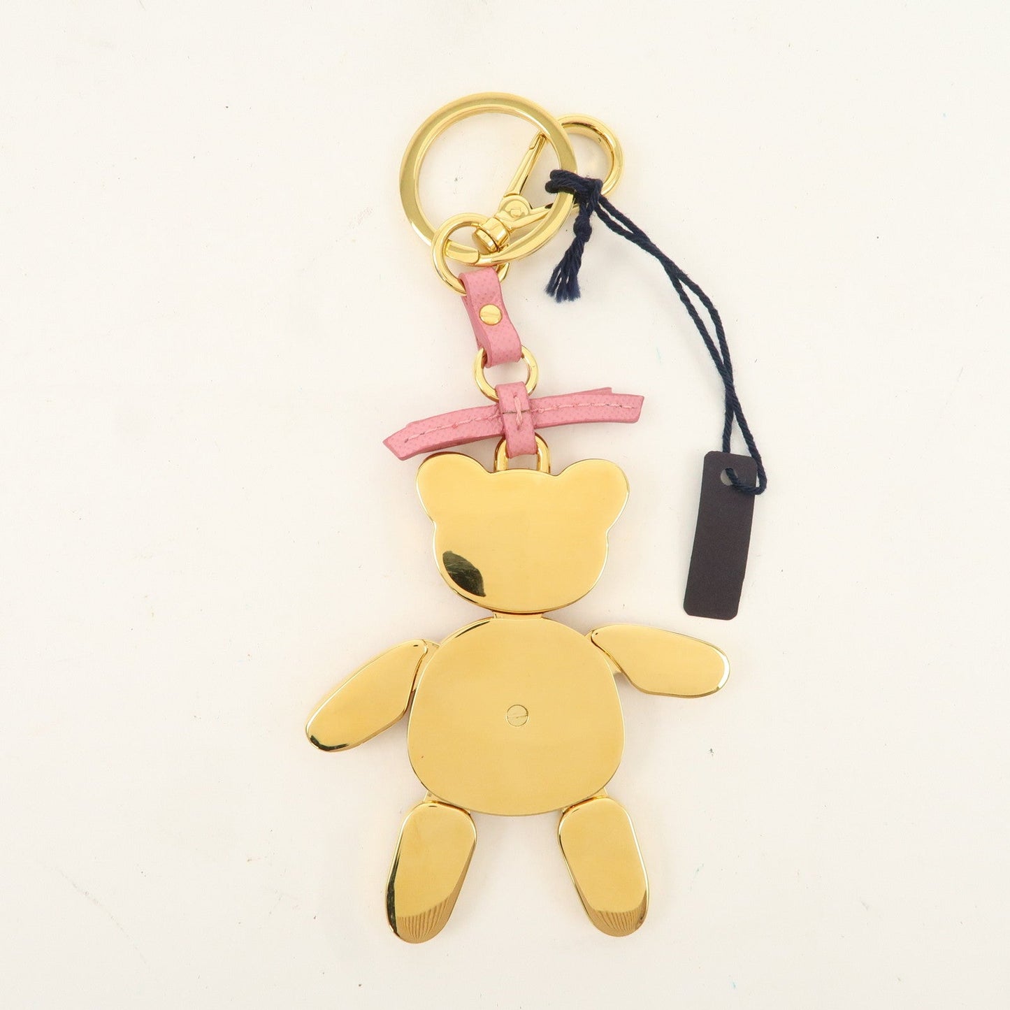 PRADA Saffiano Leather Metal Bear Bag Charm Key Chain Pink  d