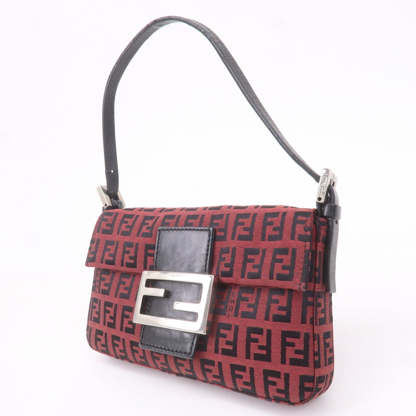 FENDI Mini Mamma Baguette Zucchino Canvas Leather Bag Red 8BK005