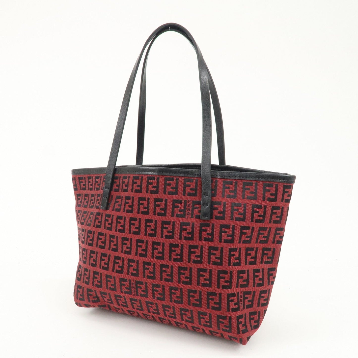 FENDI Zucchino Canvas Leather Mini Tote Bag Red Black 8BH056  d