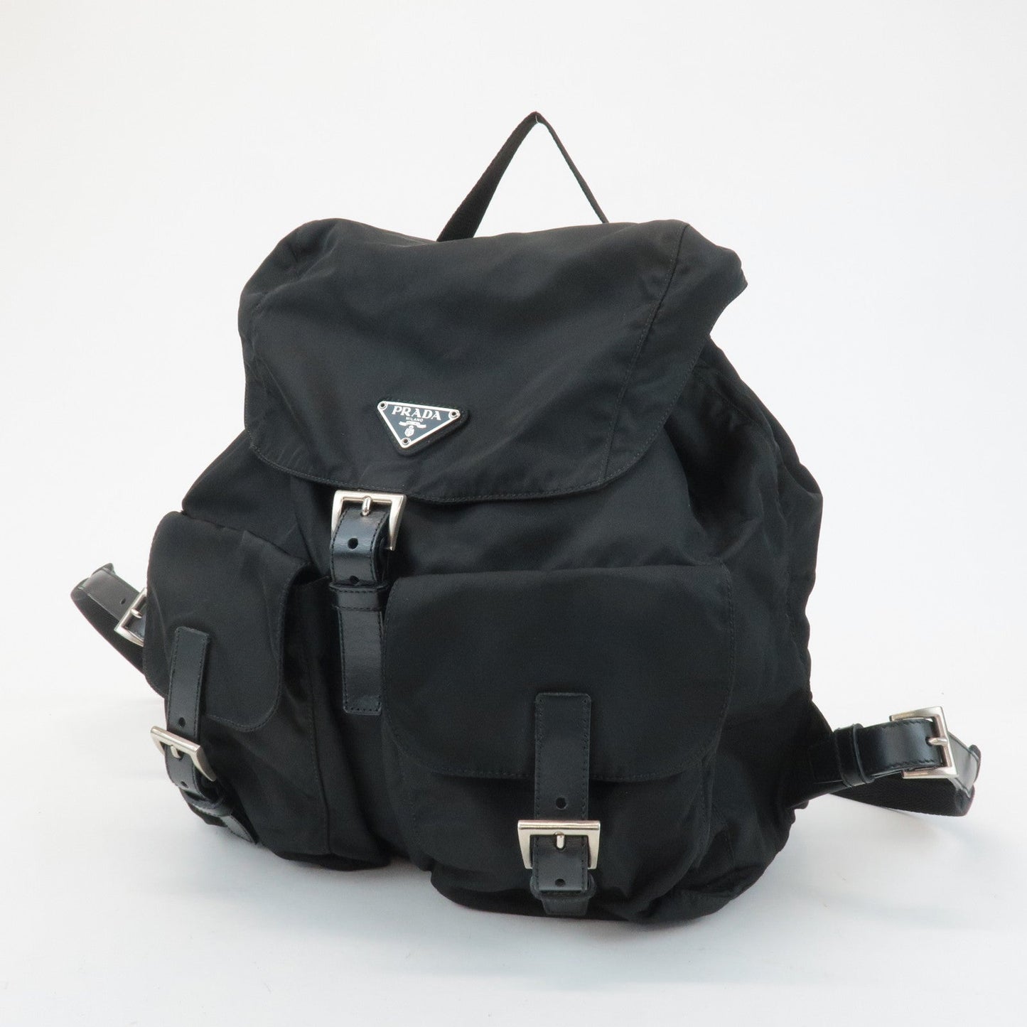 PRADA Triangle Logo Nylon Leather Back Pack Ruck Sack Black B2811  d