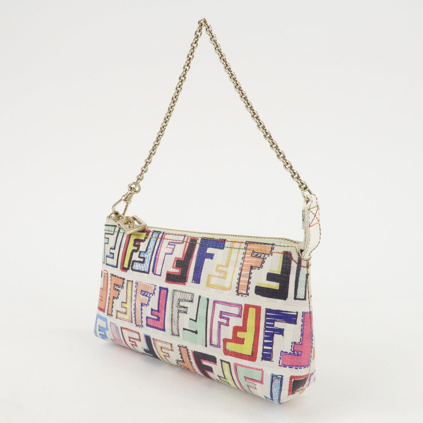 FENDI Zucca PVC Accessory Chain Pouch Multi Color Ivory 8BR592  d