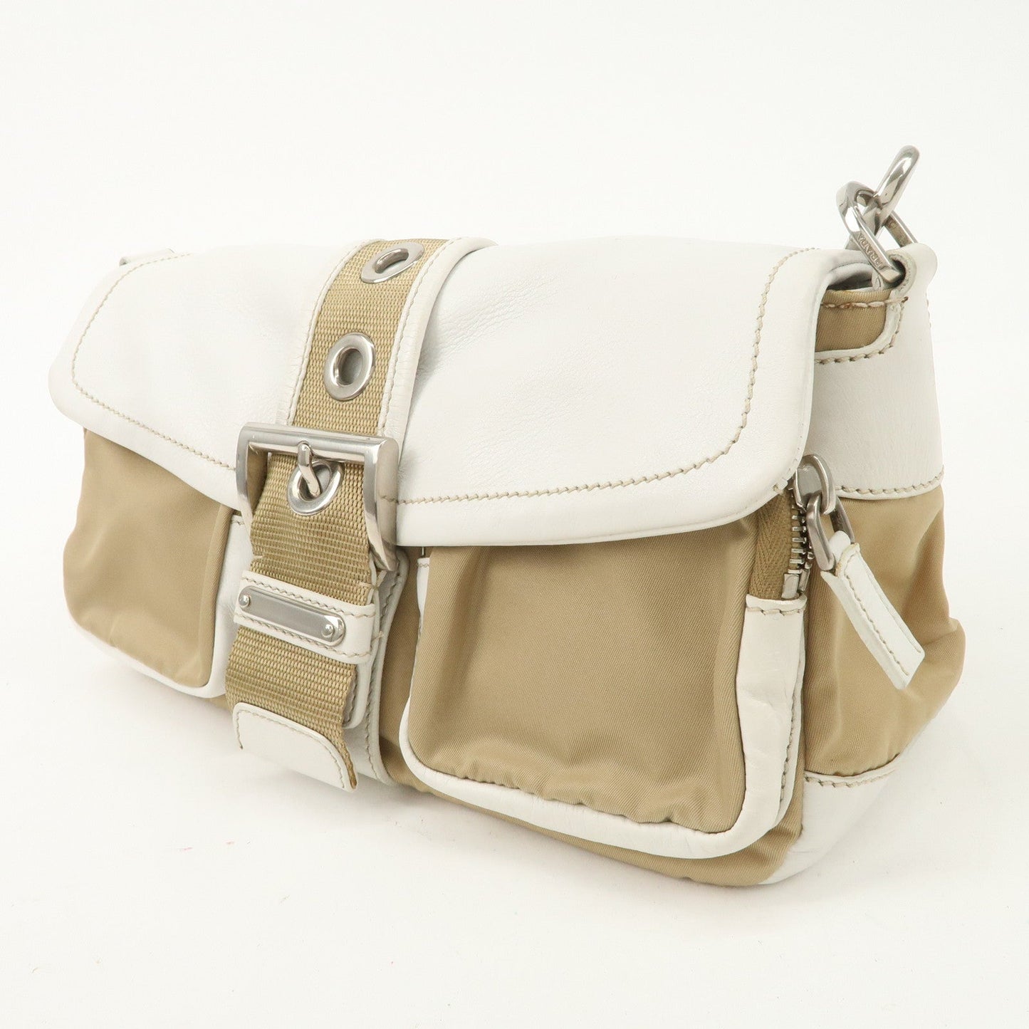 PRADA Nylon Leather Shoulder Bag Cross Body Bag White Beige BR2417  d
