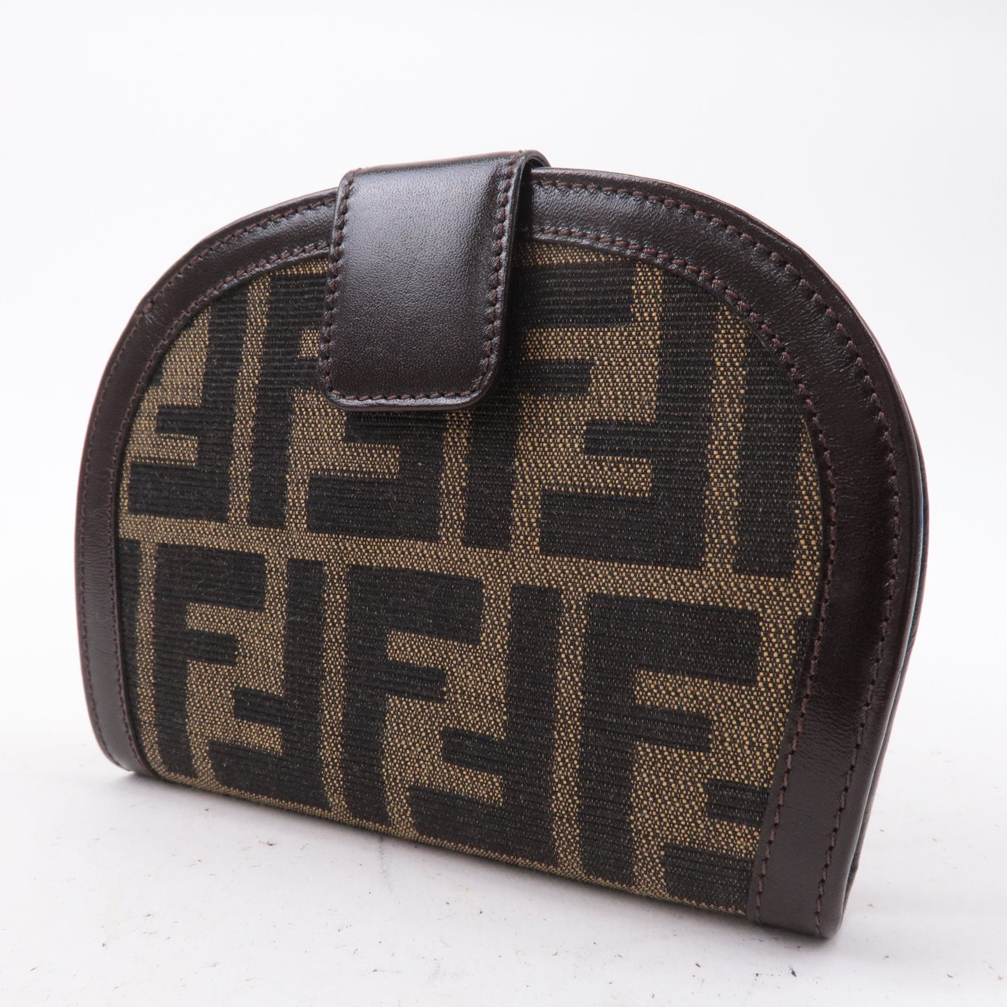 FENDI Zucca Canvas Leather Bi-fold Wallet 01223 Khaki Brown Black