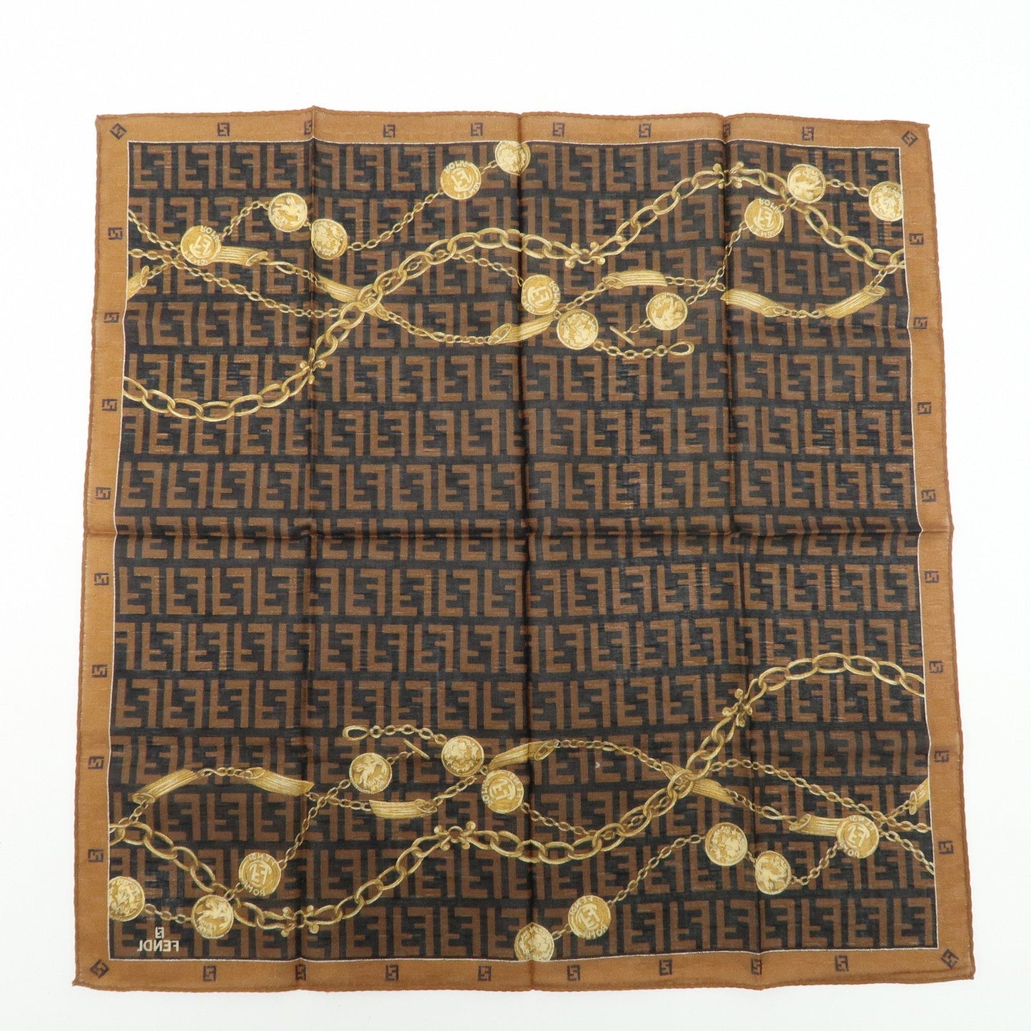 FENDI Set of 5 Cotton 100% Handkerchief Brown Beige Yellow White  d