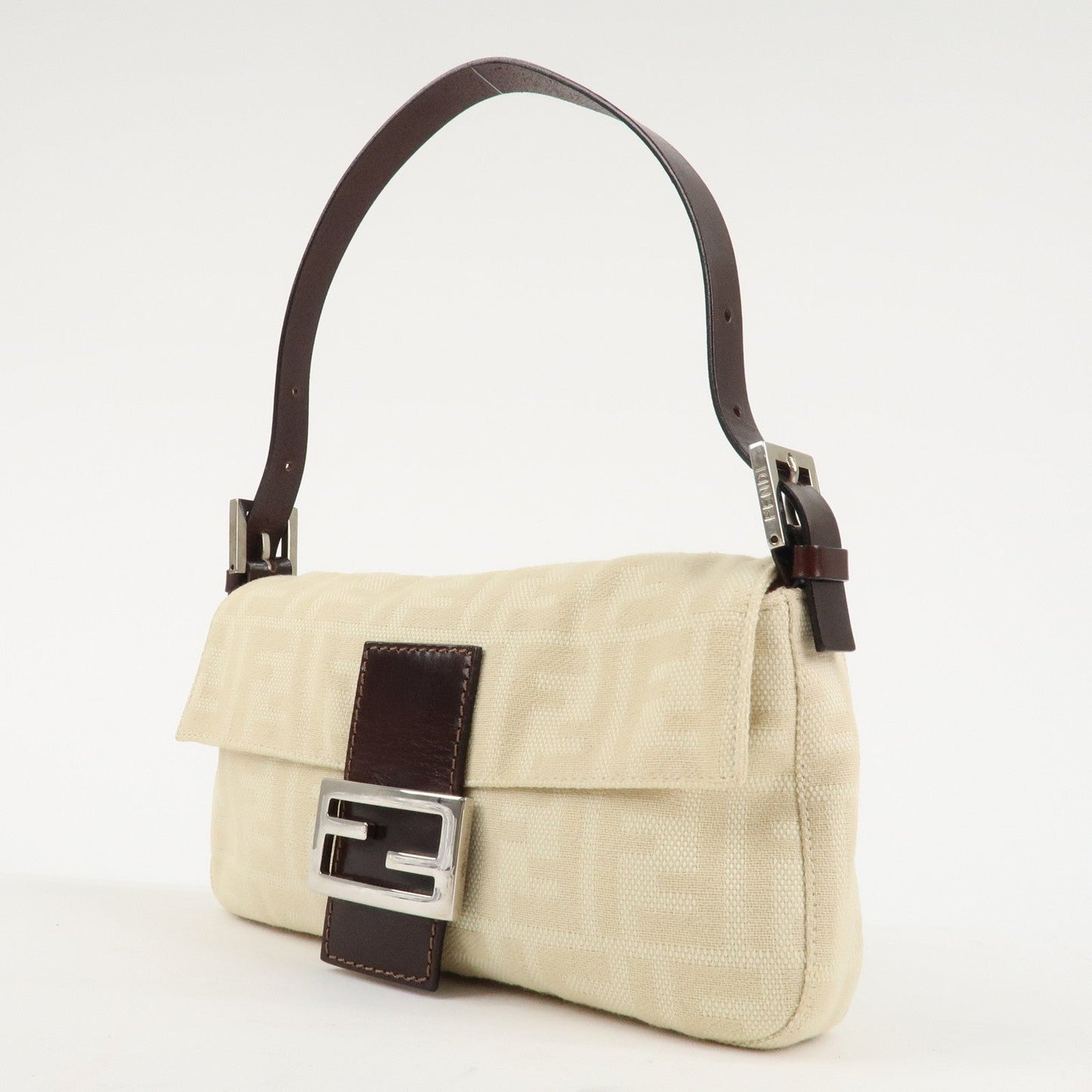 FENDI Mamma Baguette Zucca Canvas Leather Shoulder Bag Beige 26424  d