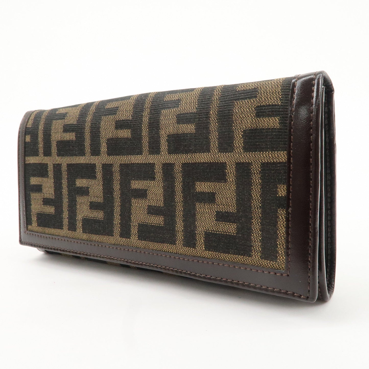 FENDI Zucca Print Canvas Leather Long Wallet Brown 30851  d