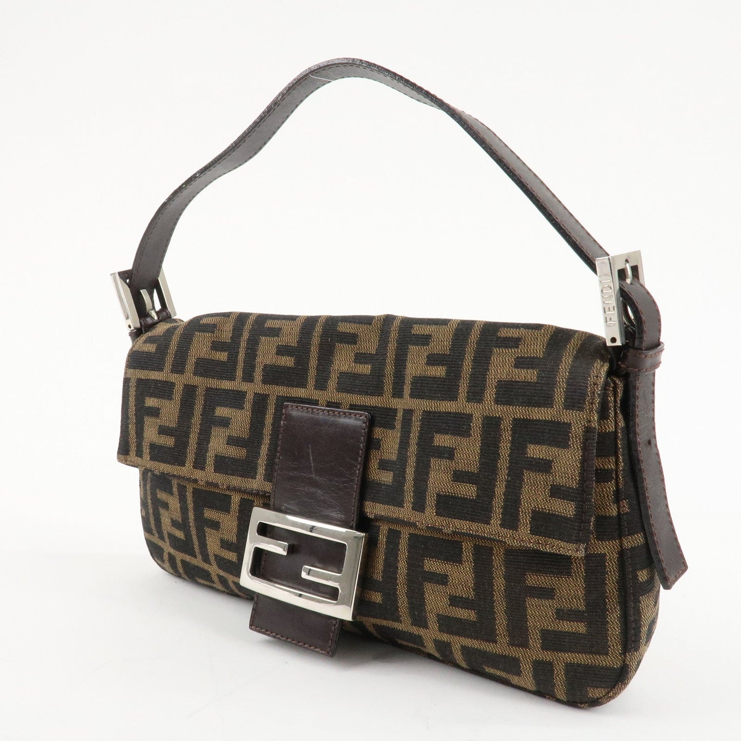 FENDI Mamma Baguette Zucca Canvas Shoulder Bag Brown Black 26424  d