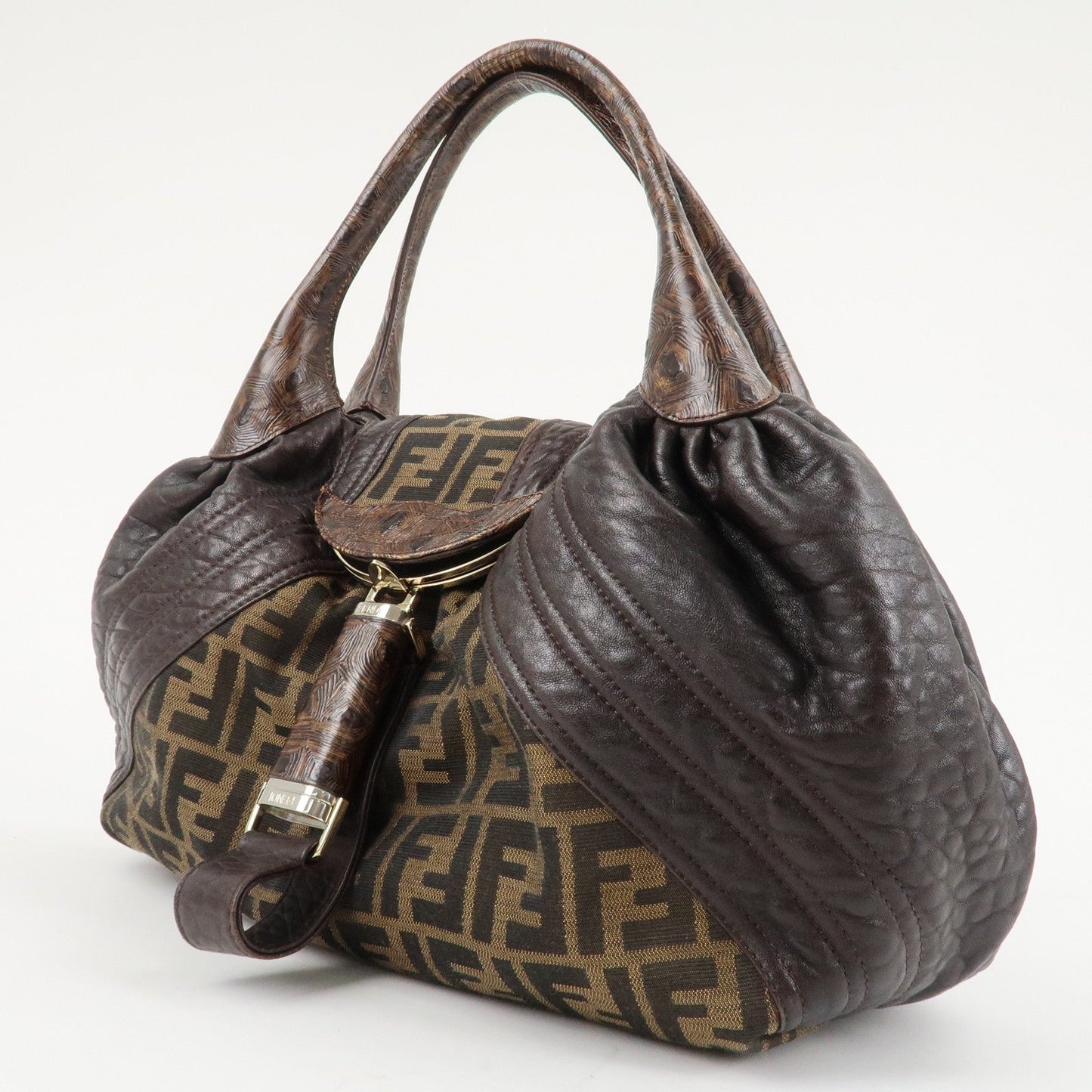 FENDI Zucca Canvas Leather Spy Bag Brown Black 8BR511  d