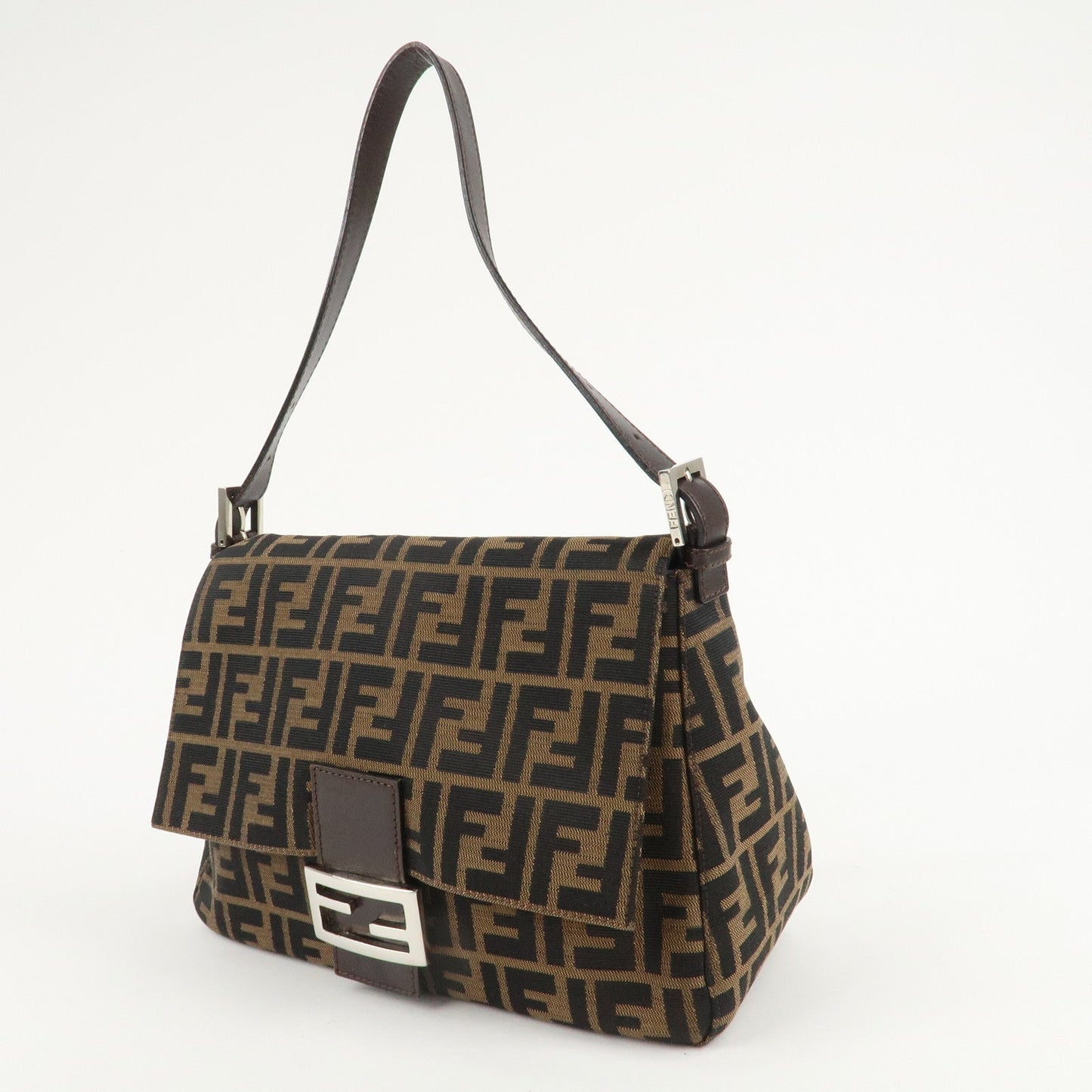 FENDI Mamma Baguette Zucca Canvas Shoulder Bag Brown Black 26325  d
