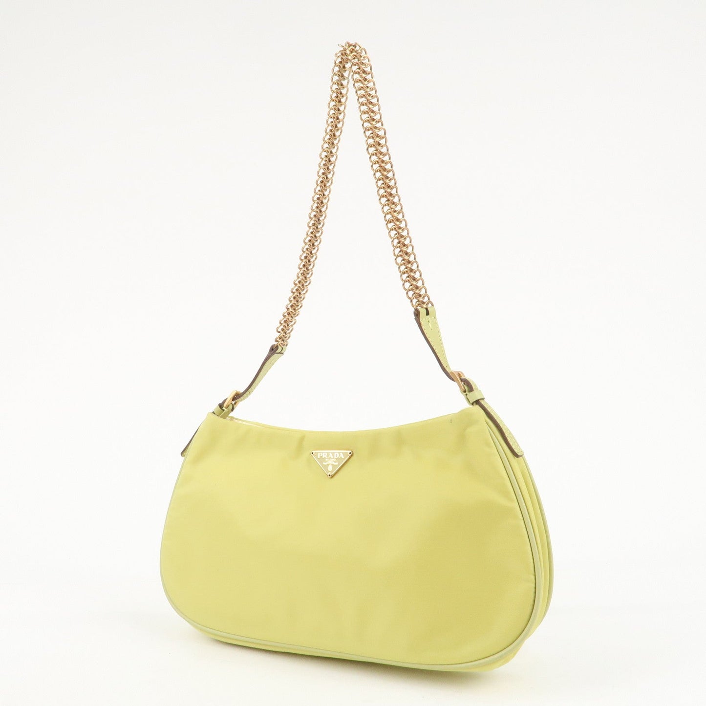 PRADA Nylon Leather Chain Shoulder Bag Yellow BR0105  d