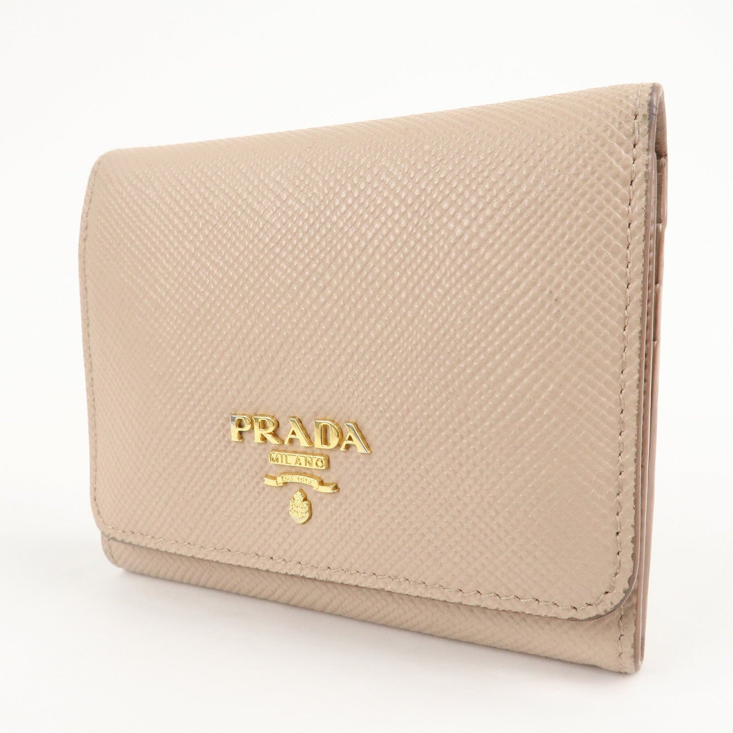 PRADA Saffiano Leather Trifold Compact Wallet Beige 1MH176  d