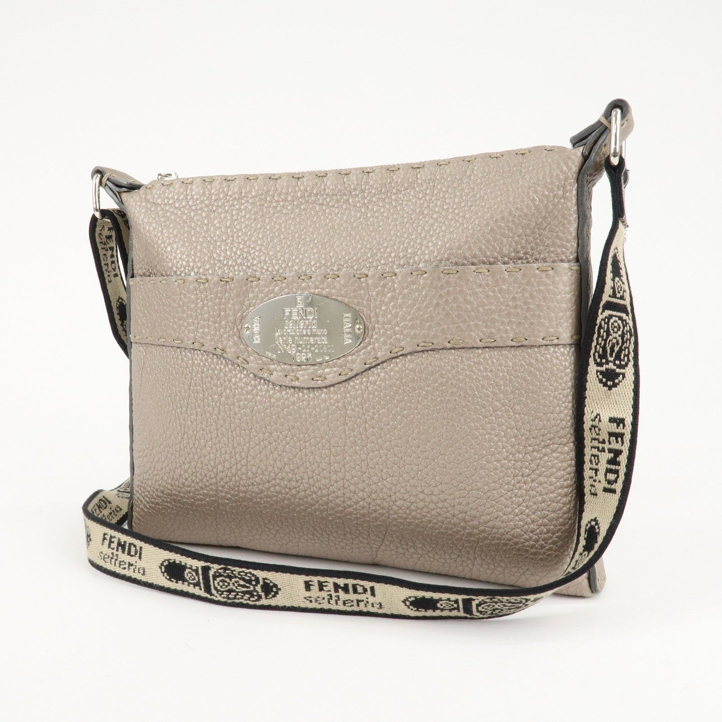FENDI Selleria Leather Shoulder Bag Crossbody Bag Greige 8BT092  d