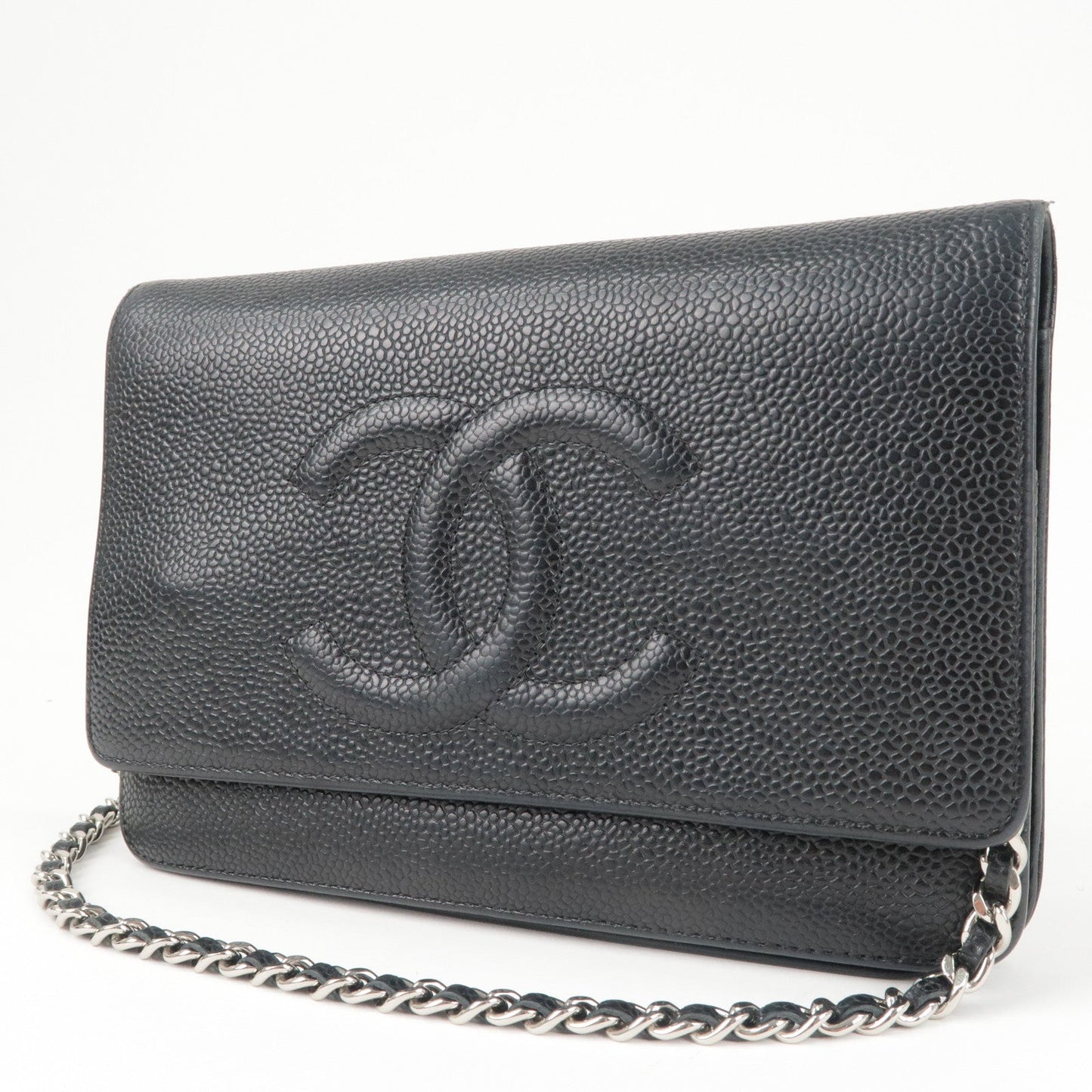 Chanel Coco Mark Caviar Skin Chain Wallet Shoulder Bag A48654
