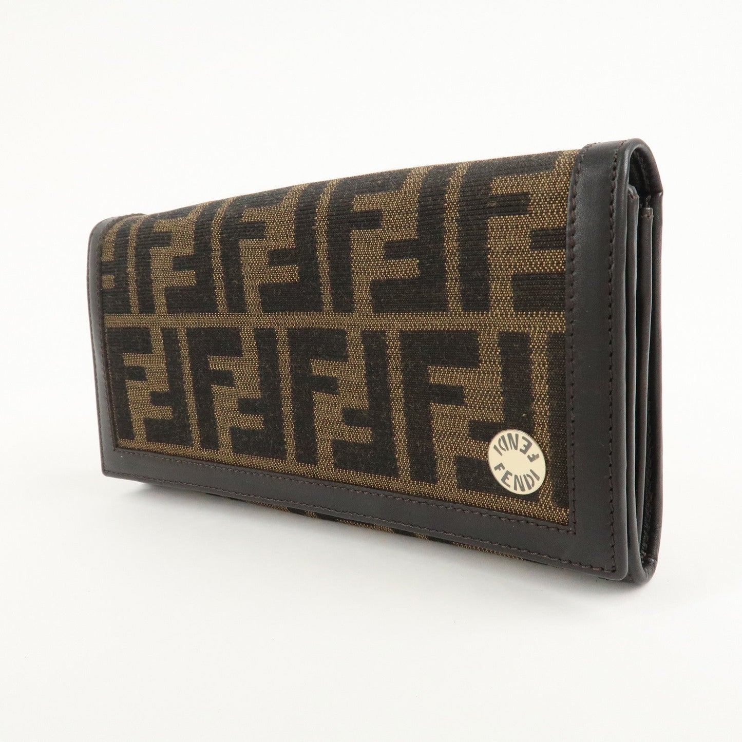 FENDI Zucca Canvas Leather Long Wallet Brown 8M0000  d