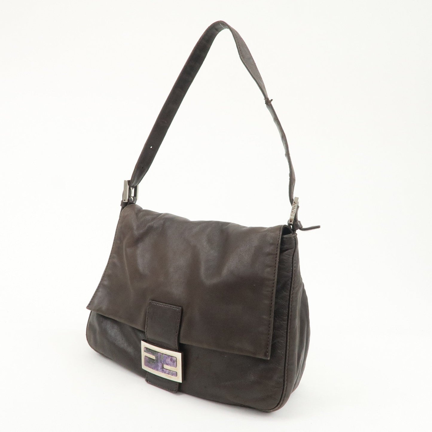 FENDI Mamma Baguette Leather Shoulder Bag Dark Brown 26325  d