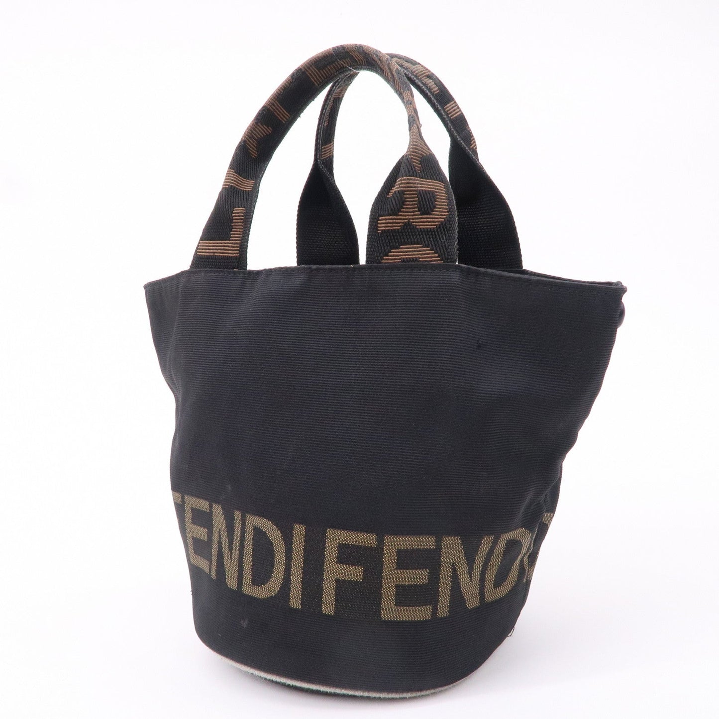 FENDI Nylon Canvas Bucket Hand Bag Black Brown 26526