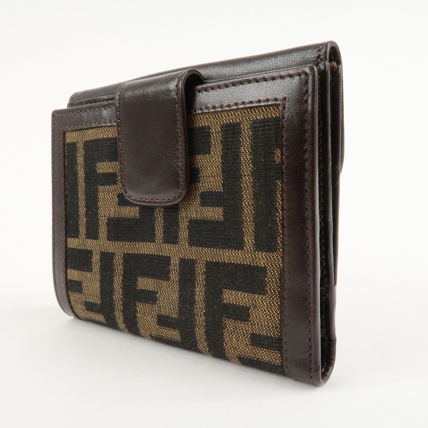 FENDI Zucca Canvas Leather W Hook Bifold Wallet 12671  d