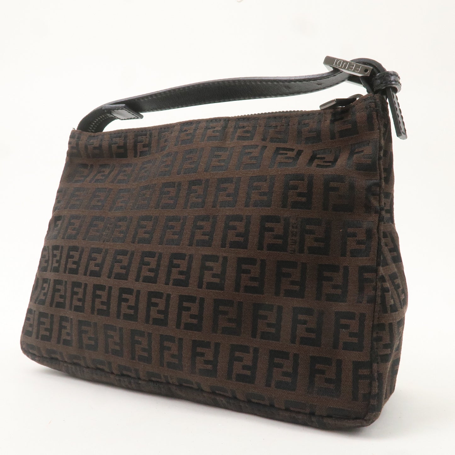 FENDI Zucchino Canvas Leather Hand Bag Pouch Brown 8N0005