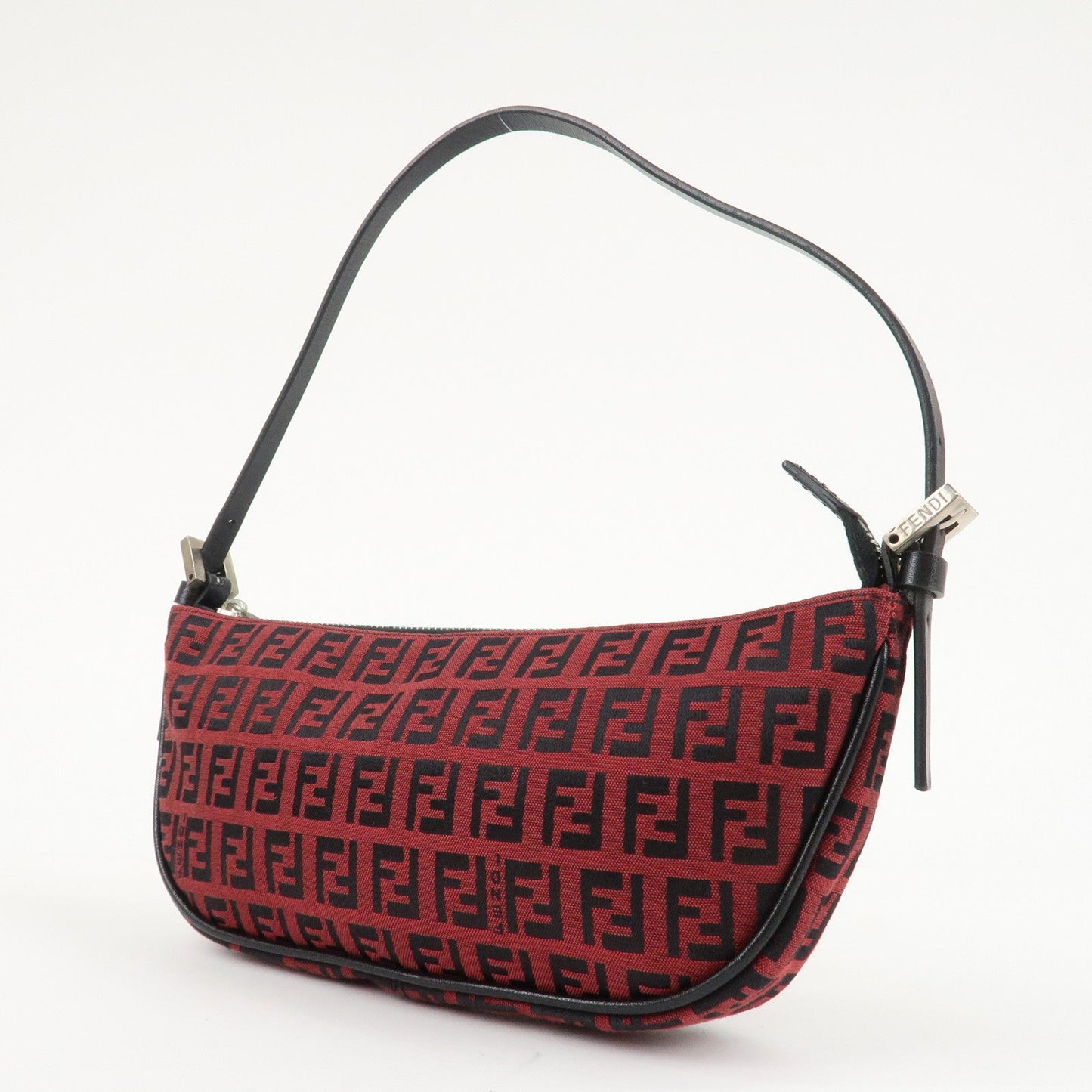 FENDI Zucchino Canvas Leather Accessory Pouch Hand Bag Black Red  d