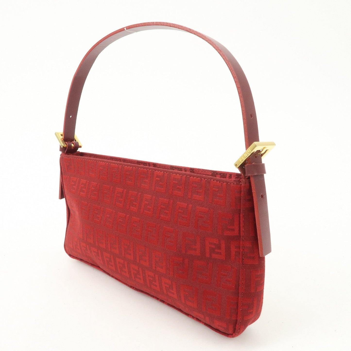FENDI Zucchino Canvas Leather Shoulder Bag Purse Red 8BR042  d