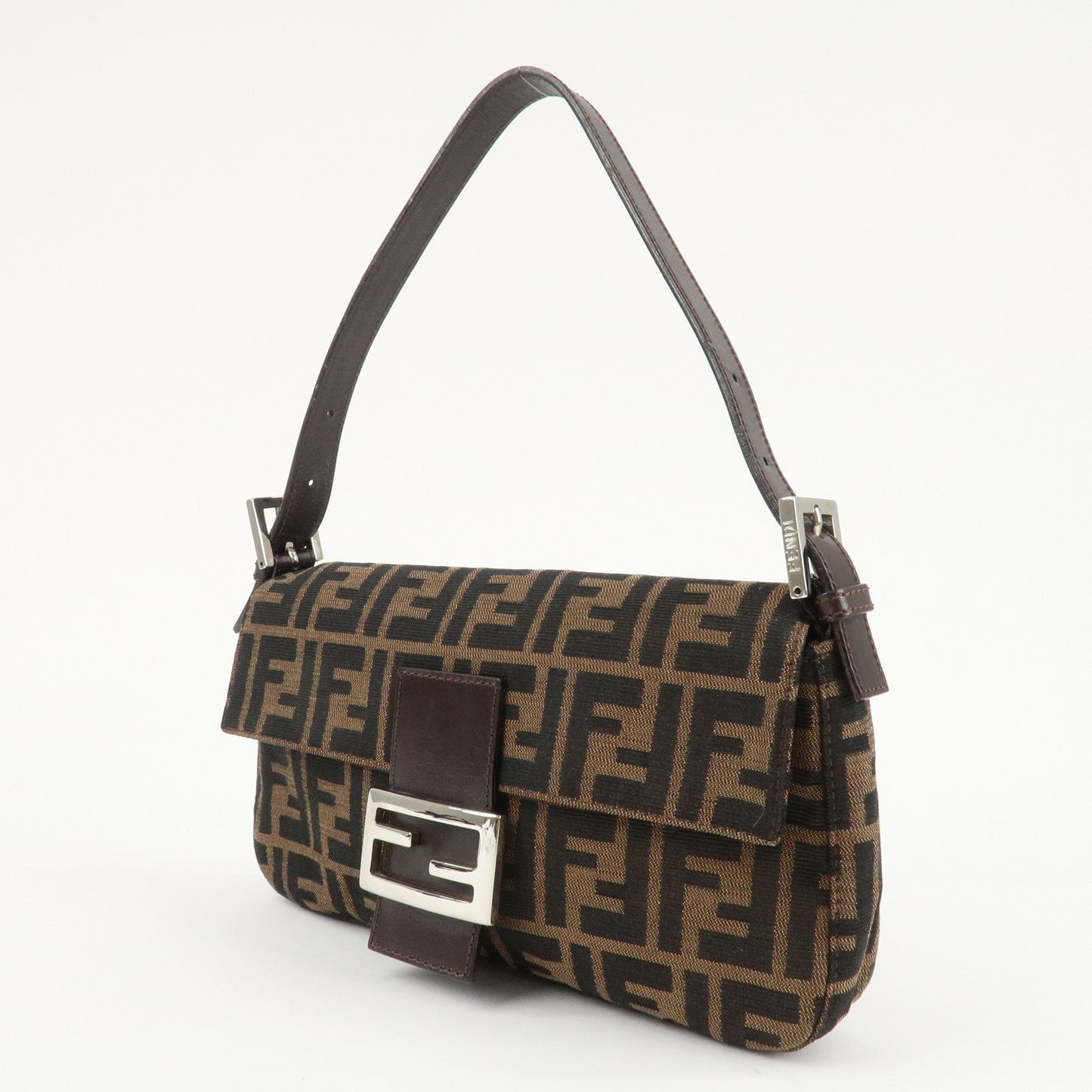 FENDI Mamma Baguette Zucca Canvas Shoulder Bag Brown Black 26424  d