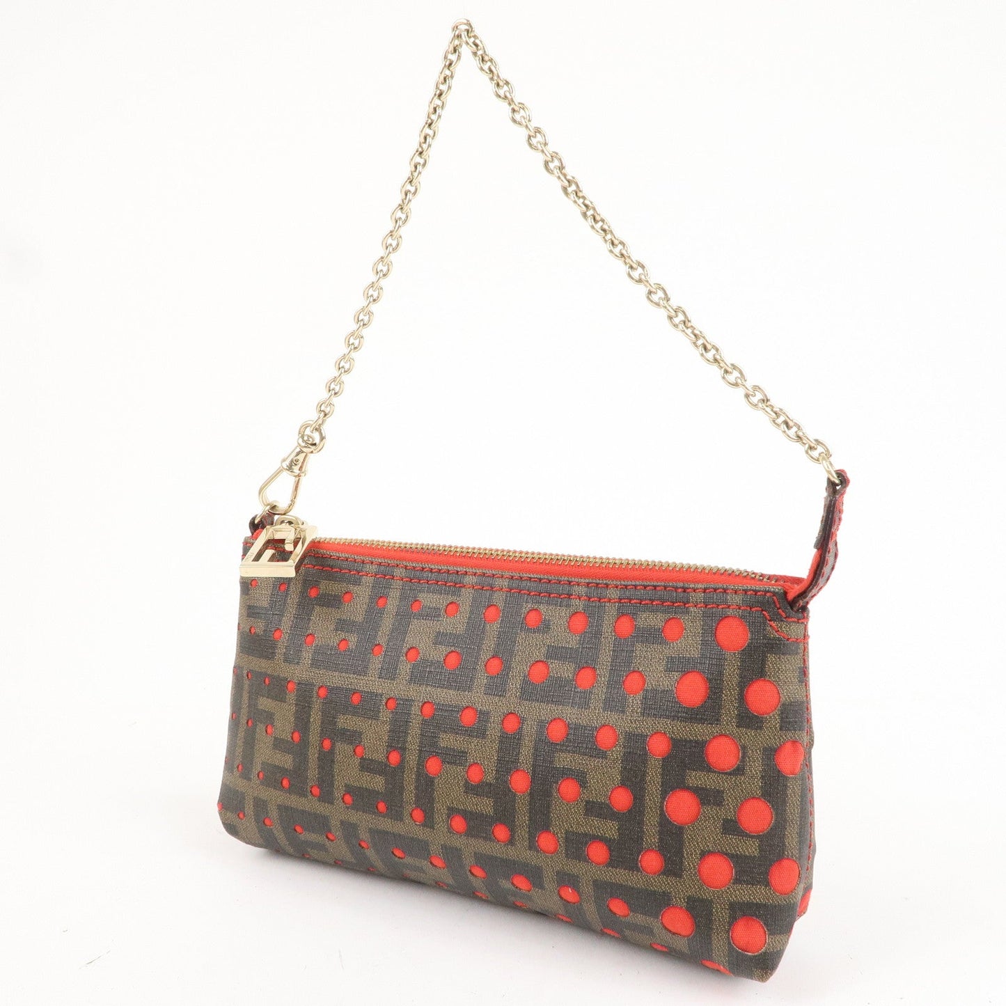 FENDI Zucca Print PVC Accessory Pouch Bag Khaki Black Red 8BR592