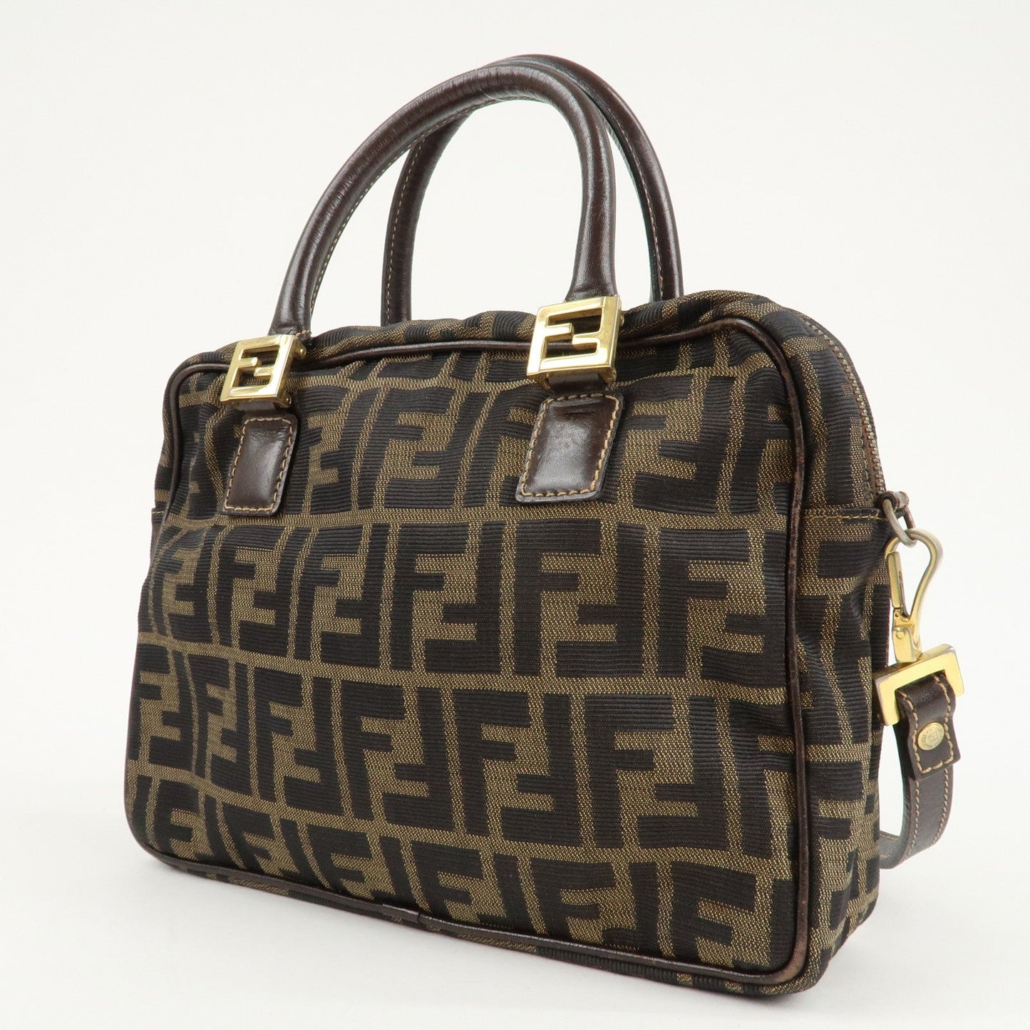 FENDI Zucca Canvas Leather 2Way Shoulder Hand Bag Brown Black  d