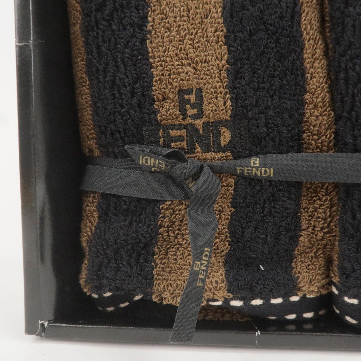 FENDI Pequin Set of 3 Cotton 100% Logo Towel Striped Brown