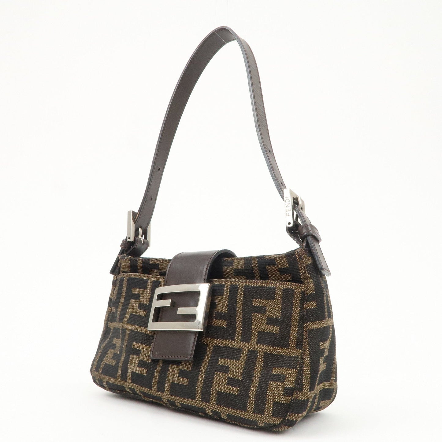 FENDI Zucca Canvas Leather Hand Bag Brown Black  d