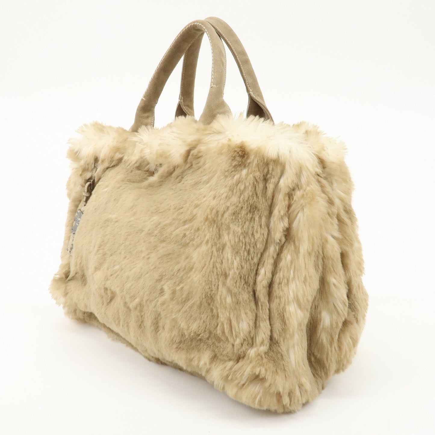 PRADA Eco Lapin Fur Suede Canapa Large Tote Bag Beige BN1918  d