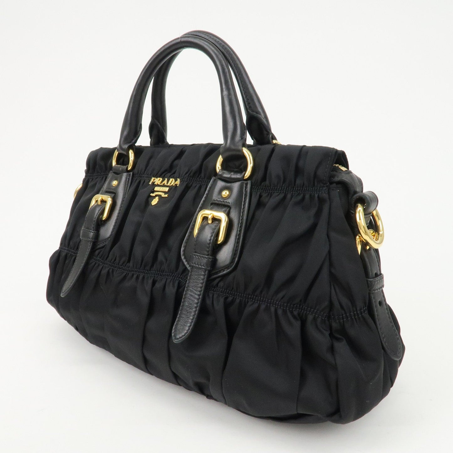 PRADA Logo Nylon Leather 2Way Bag Hand Bag Black NERO BN1407  d