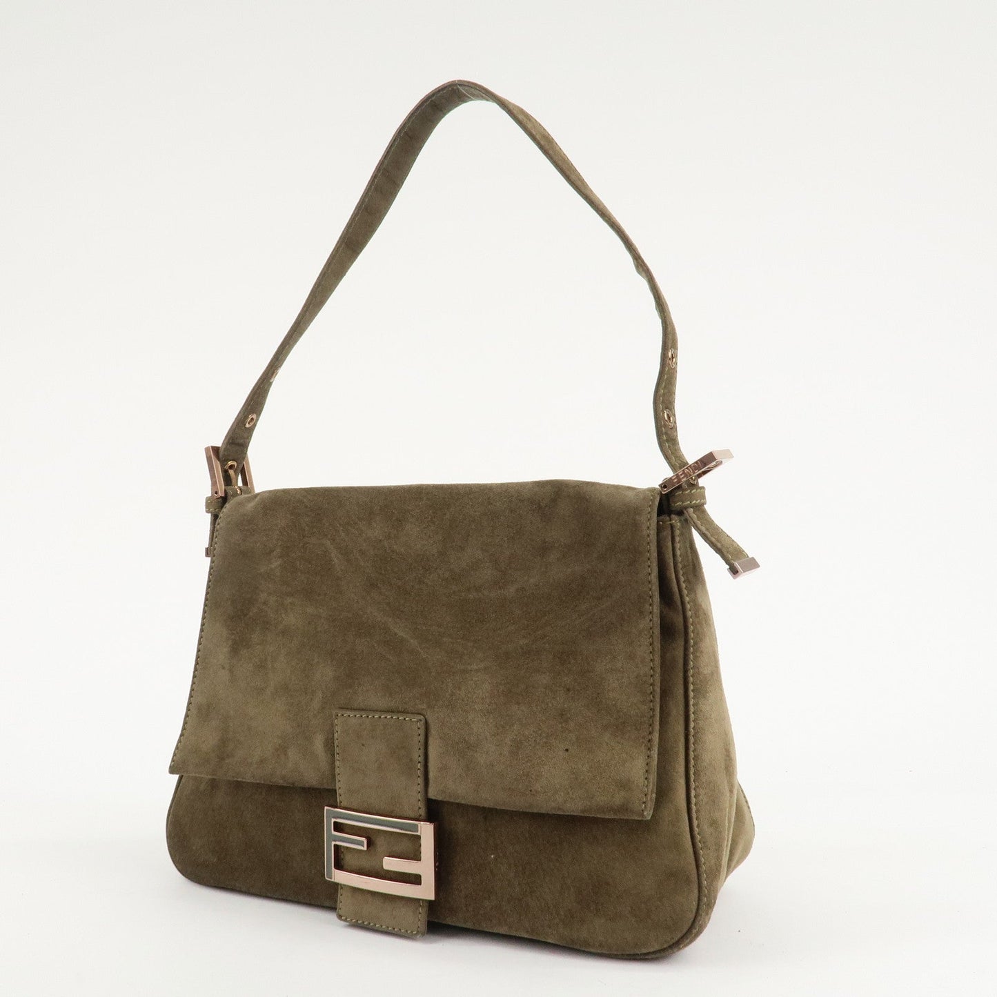 FENDI Mamma Baguette Suede Shoulder Bag Khaki 8BR001  d