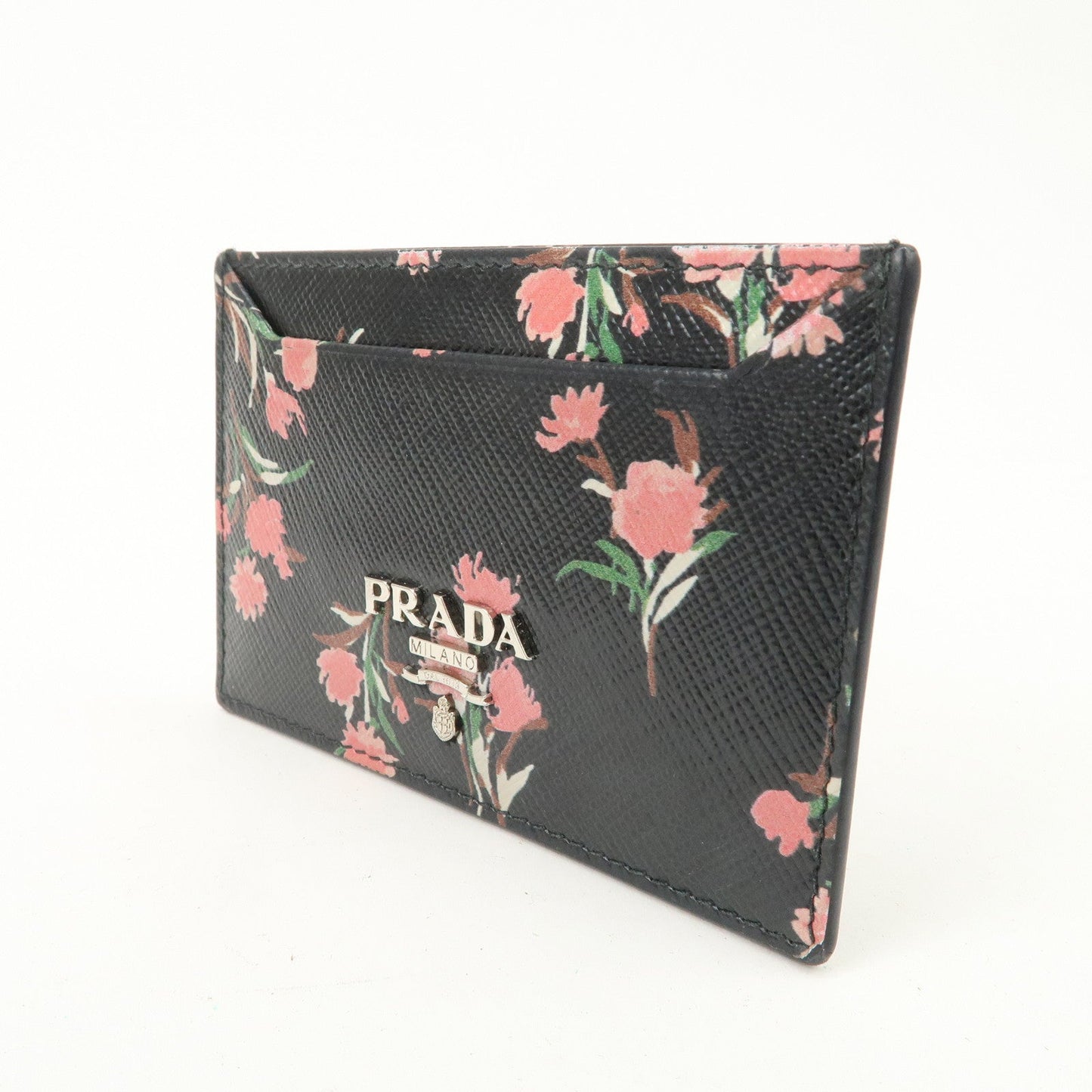 PRADA Saffiano Card Case Floral Pattern Black Pink 1MC208  d
