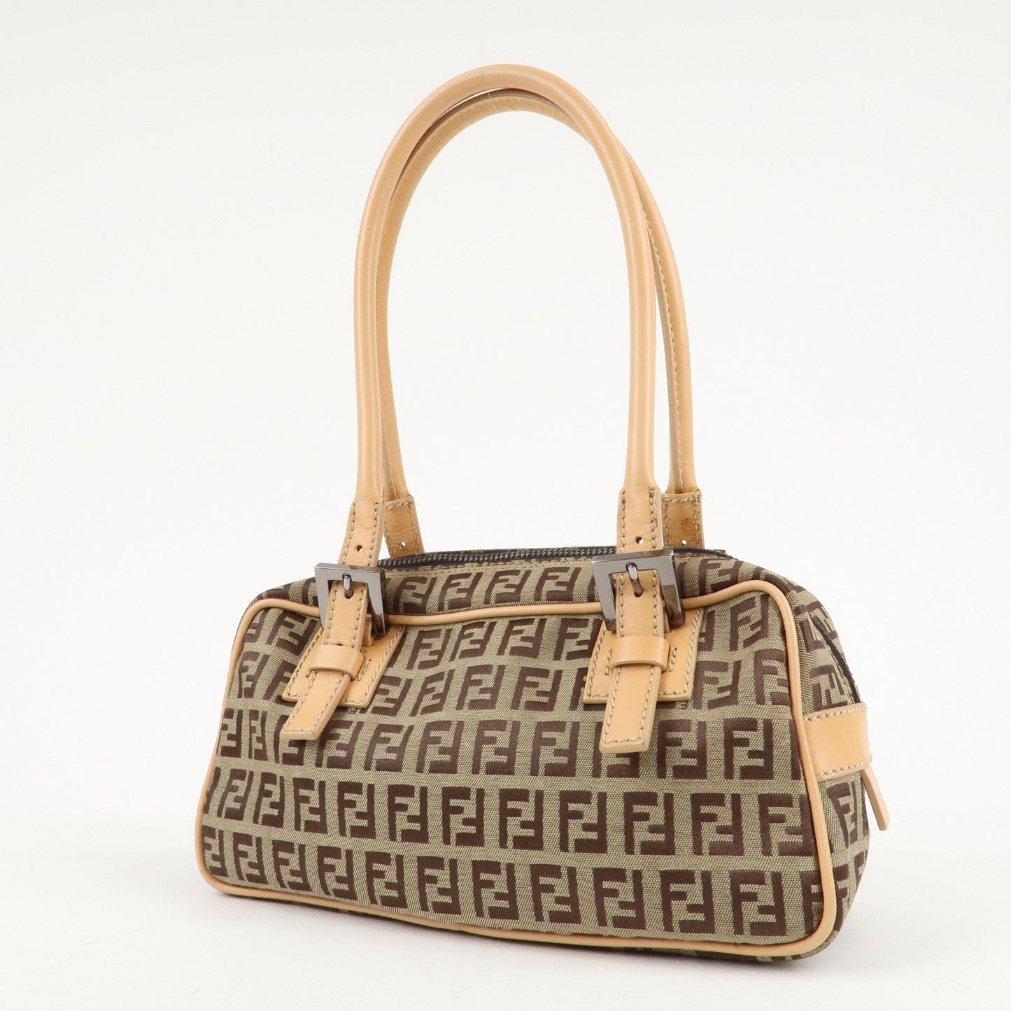FENDI Zucchino Canvas Leather Small Boston Hand Bag Brown 8BN004  d
