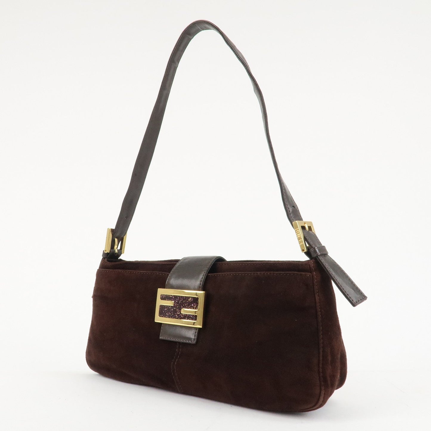 FENDI Suede Leather Shoulder Bag Dark Brown 26722  d