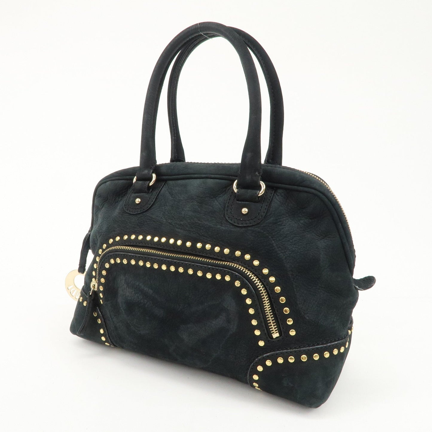 FENDI Suede Studs Mini Boston Bag Black 8BL076  d