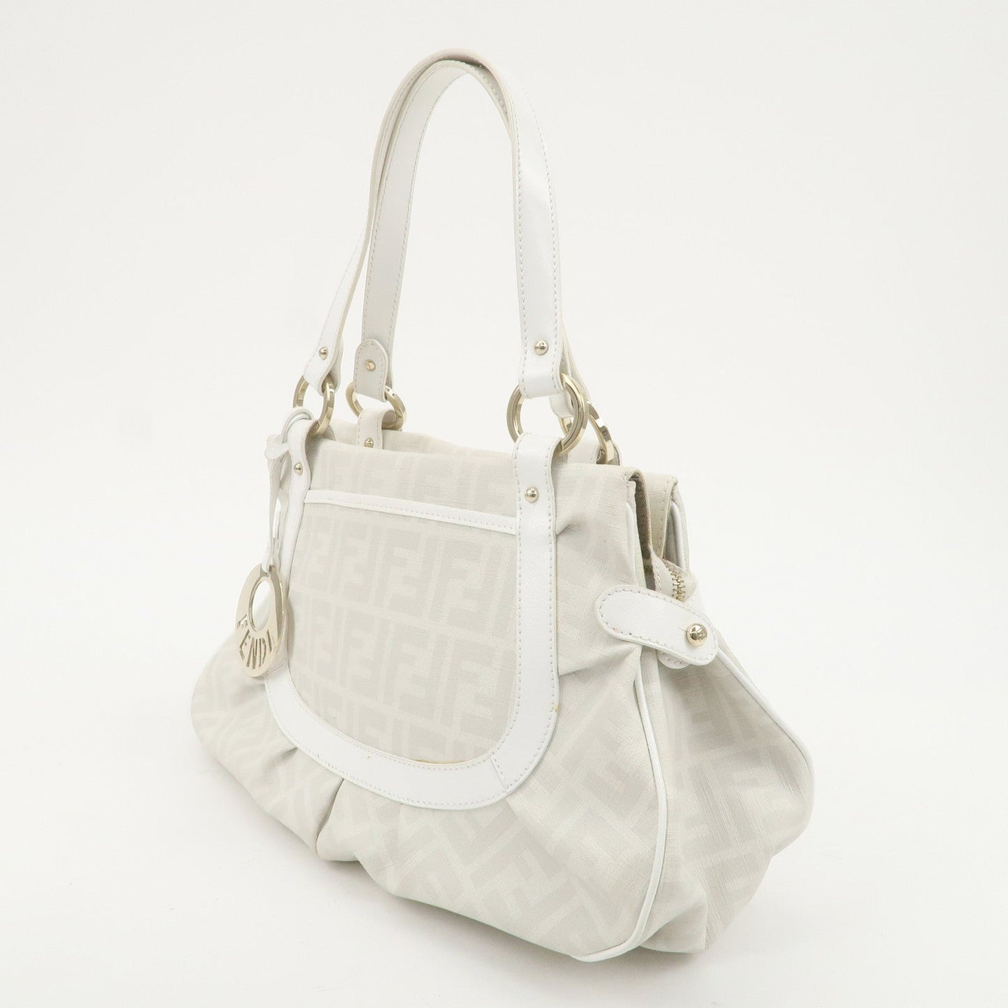 FENDI Zucca PVC Leather Shoulder Bag White Gold Hardware 8BR628  d