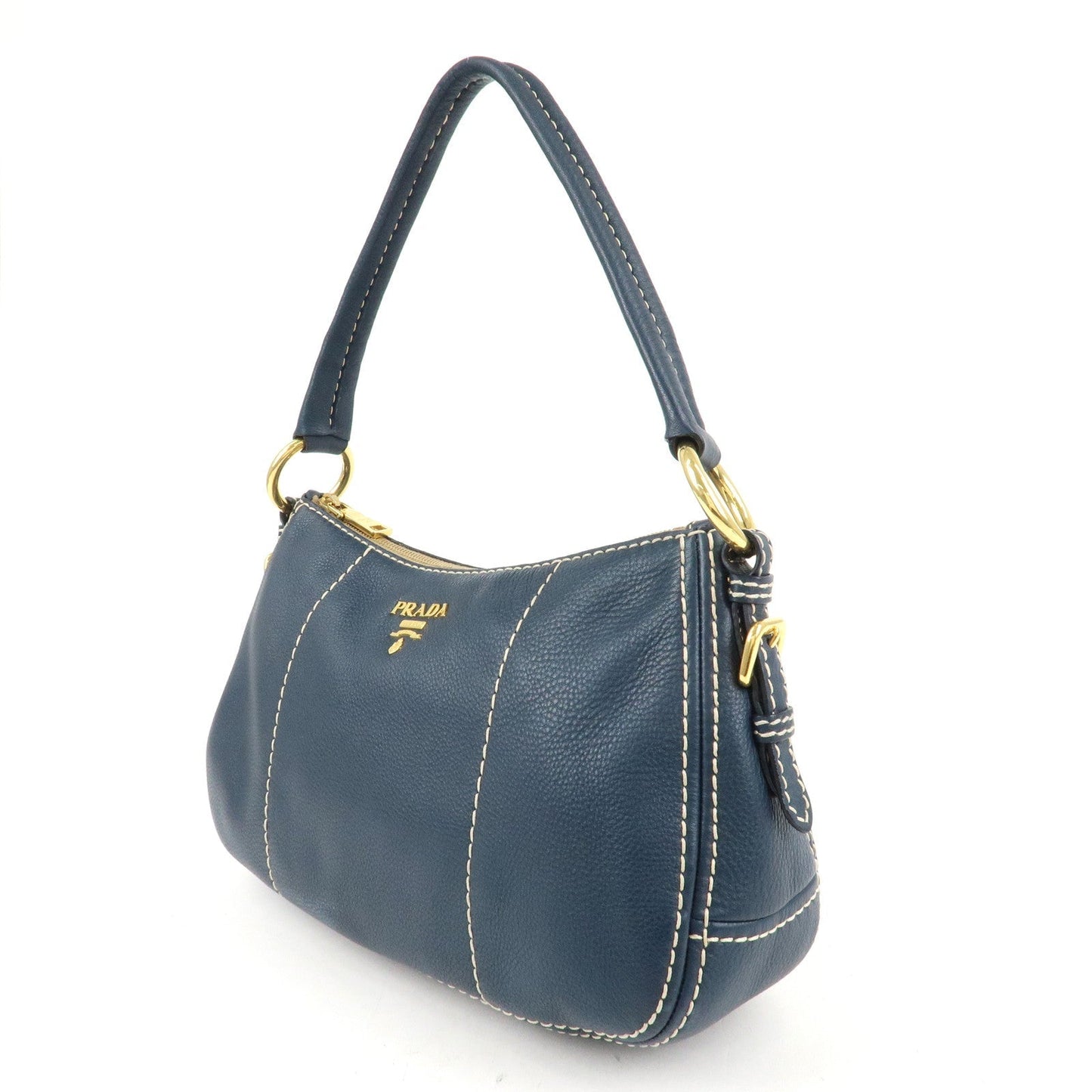PRADA Soft Calf Leather Shoulder Bag Hand Bag Blue BR4690  d