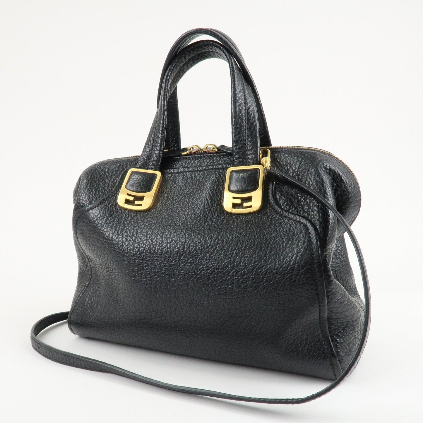 FENDI Chameleon Leather 2WAY Bag Hand Bag Black 8BL114  d