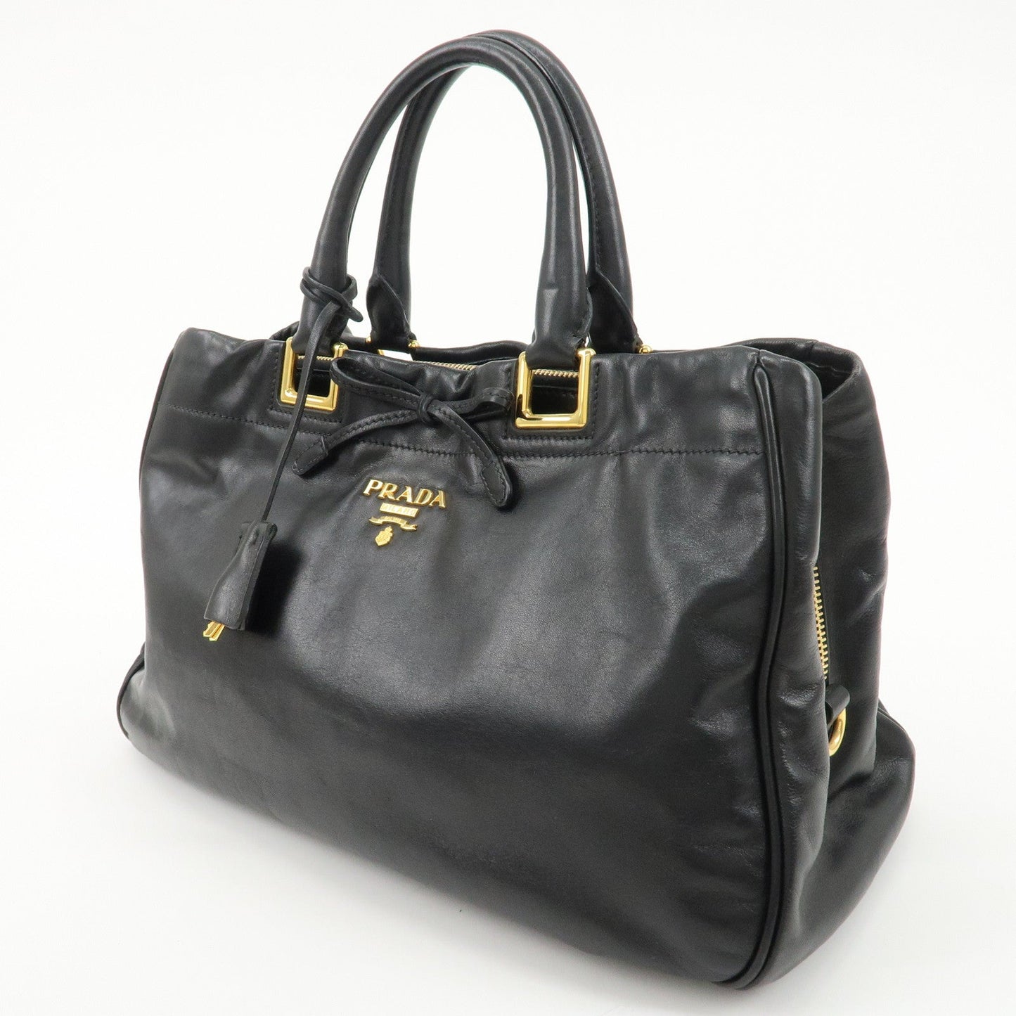 PRADA Leather Ribbon 2way Bag Hand Bag Black BN2244  d