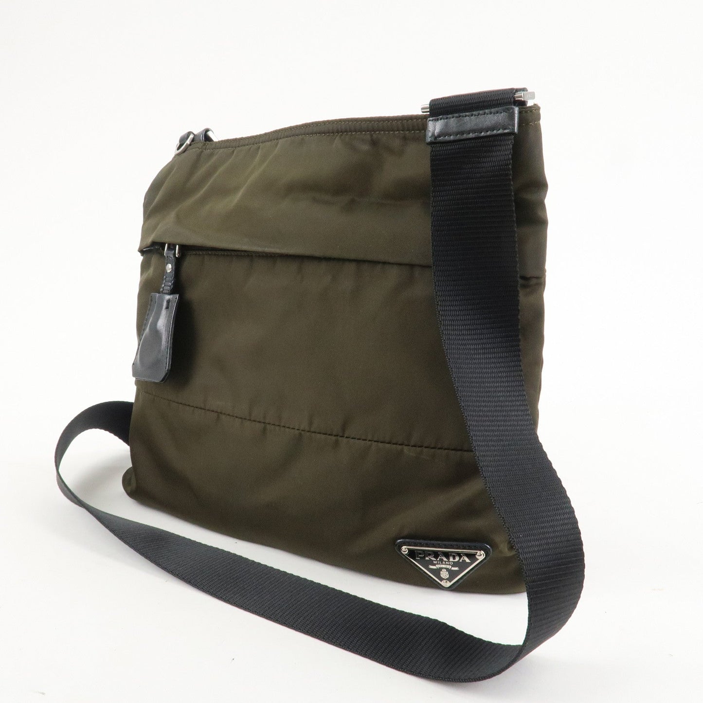 PRADA Nylon Leather Triangle Logo Shoulder Bag Khaki BT0741  d