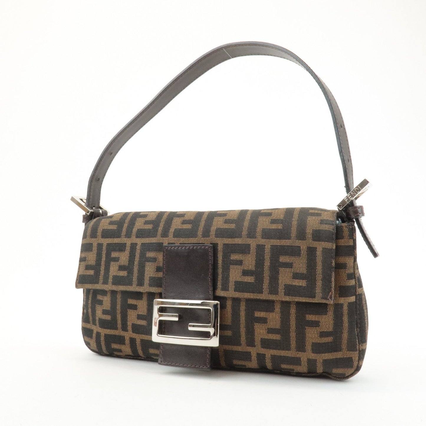 FENDI Mamma Baguette Zucca Canvas Shoulder Bag Brown Black 26424  d