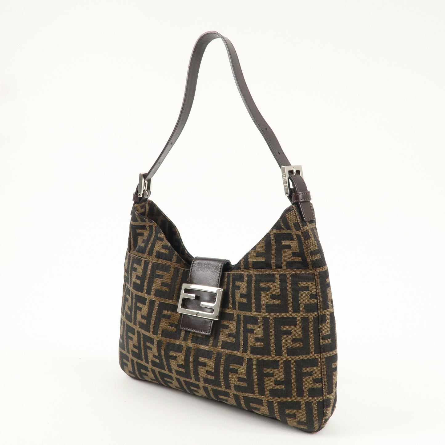 FENDI Zucca Canvas Leather Shoulder Bag Brown Black