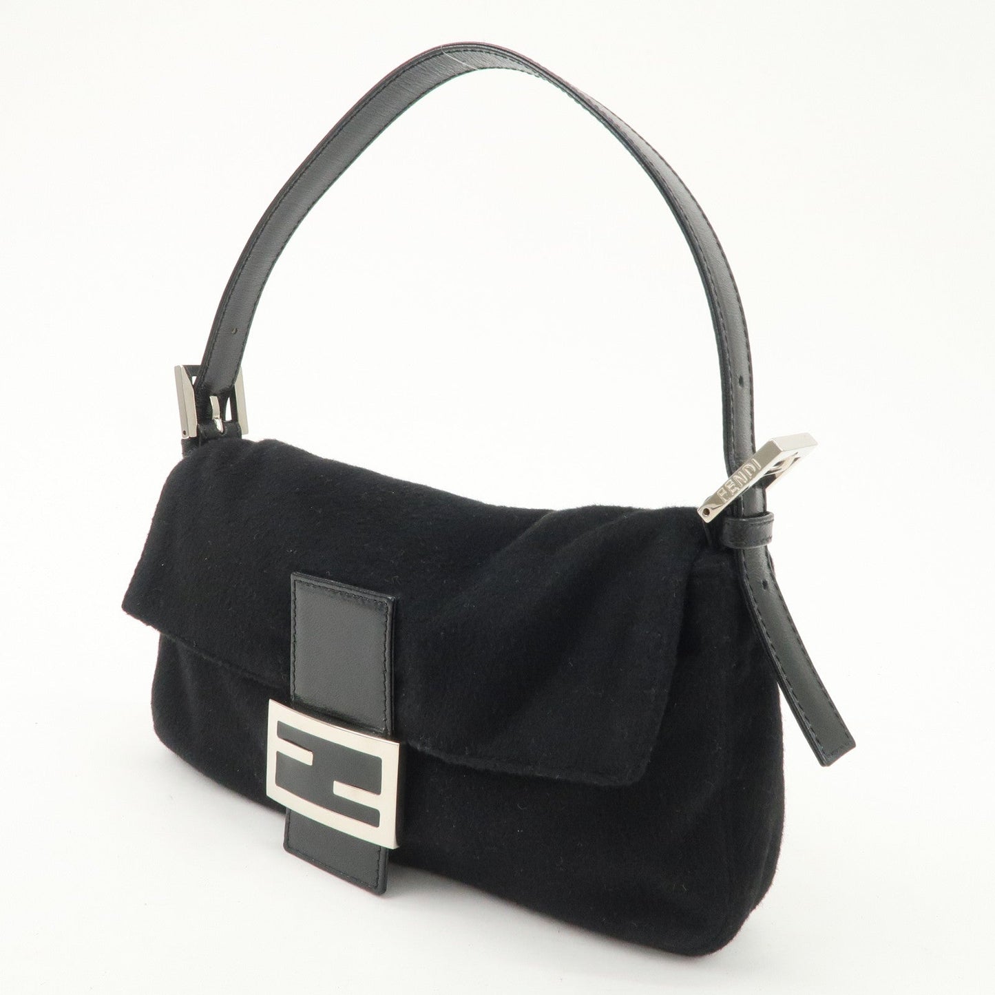 FENDI Mamma Baguette Cashmere Leather Shoulder Bag  Black 26424  d