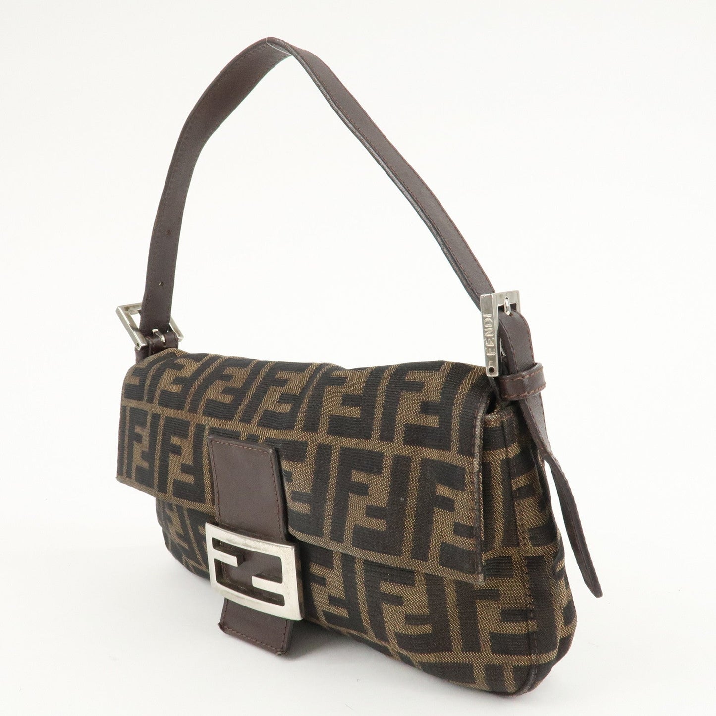 FENDI Mamma Baguette Zucca Canvas Leather Shoulder Bag Brown  d