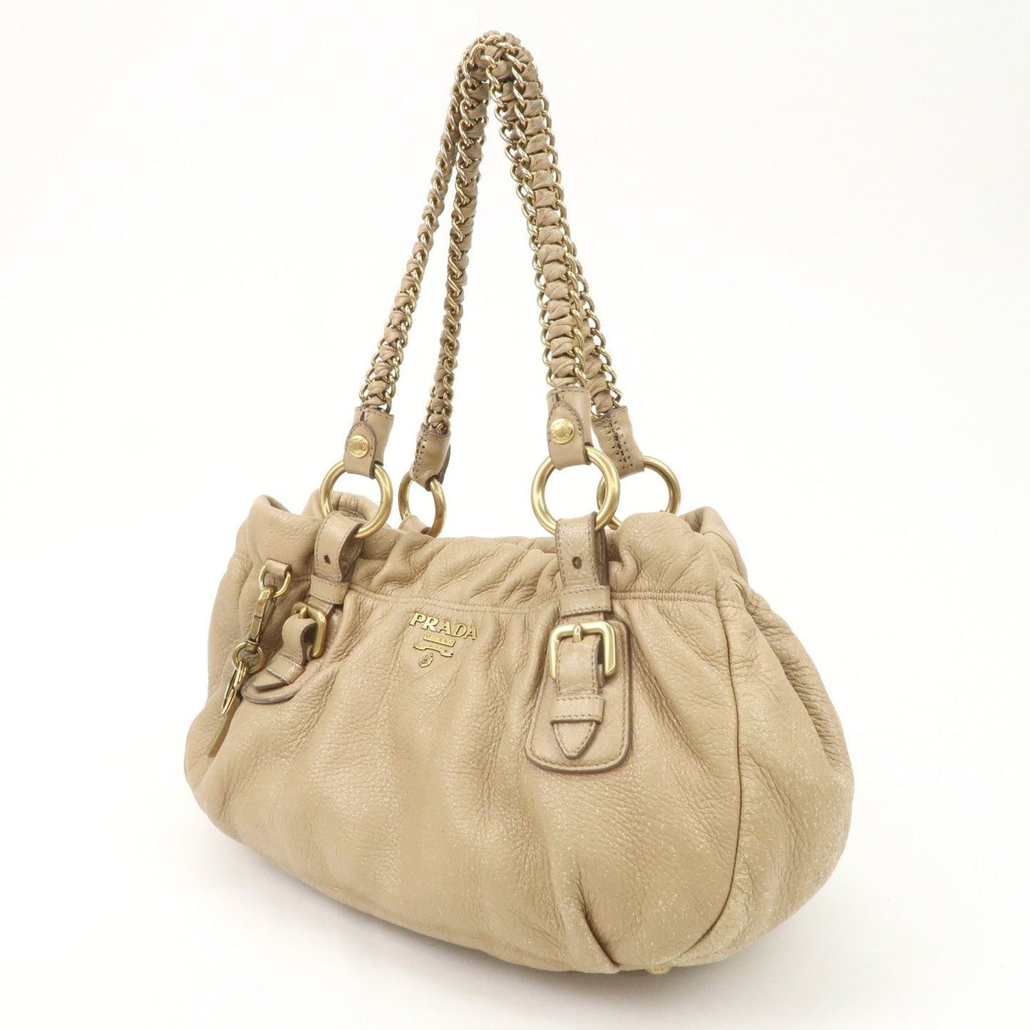 PRADA Leather Chain Shoulder Bag Beige  d