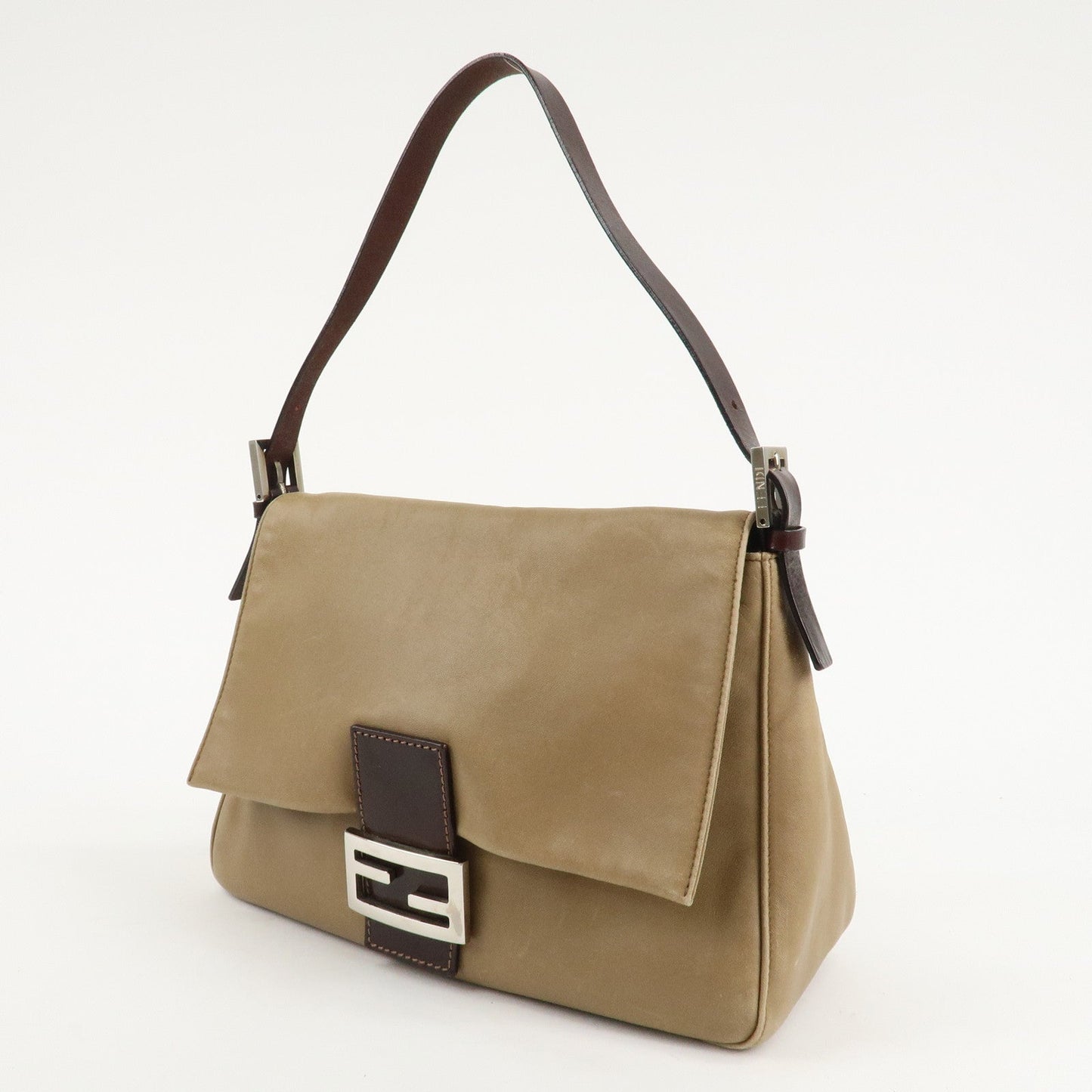 FENDI Mamma Baguette Leather Shoulder Bag Hand Bag Beige  d